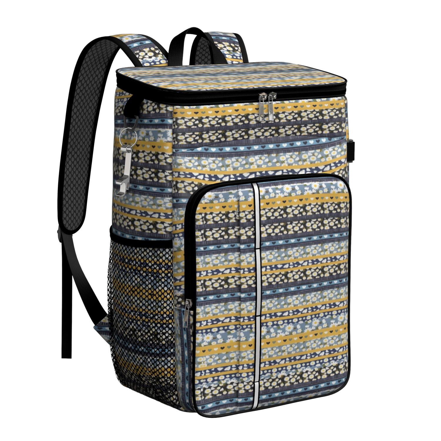 Travel Cooler Bag - Boho Bohemia Pioneer Flower Geometric Line Art Camping Beer Cooler Backpack with Bottle Opener- Waterproof Insulated Picnic Backpacks - Cooler Bag for Beach