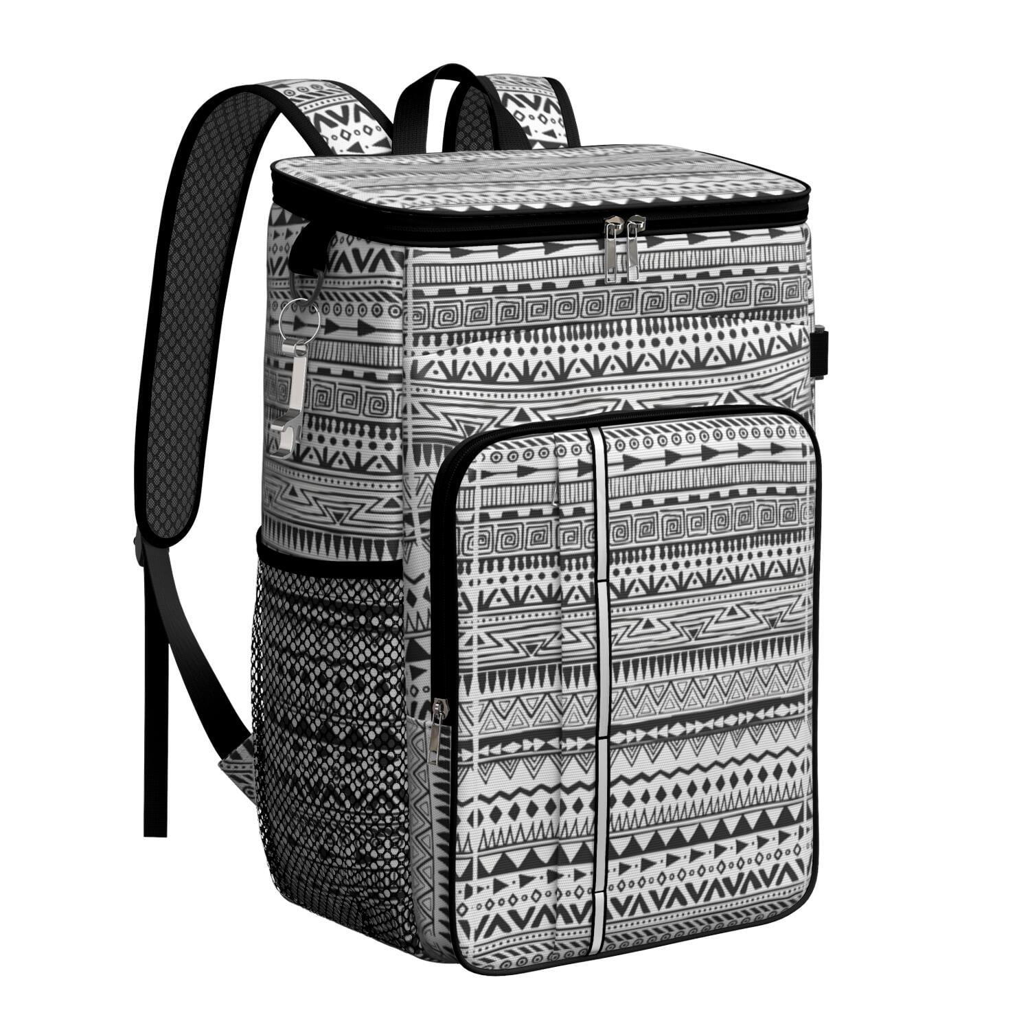 Travel Cooler Bag - Boho Bohemia Pioneer Flower Geometric Line Art Camping Beer Cooler Backpack with Bottle Opener- Waterproof Insulated Picnic Backpacks - Cooler Bag for Beach