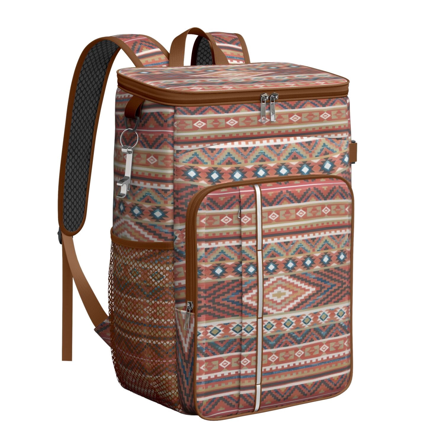 Travel Cooler Bag - Boho Bohemia Pioneer Flower Geometric Line Art Camping Beer Cooler Backpack with Bottle Opener- Waterproof Insulated Picnic Backpacks - Cooler Bag for Beach