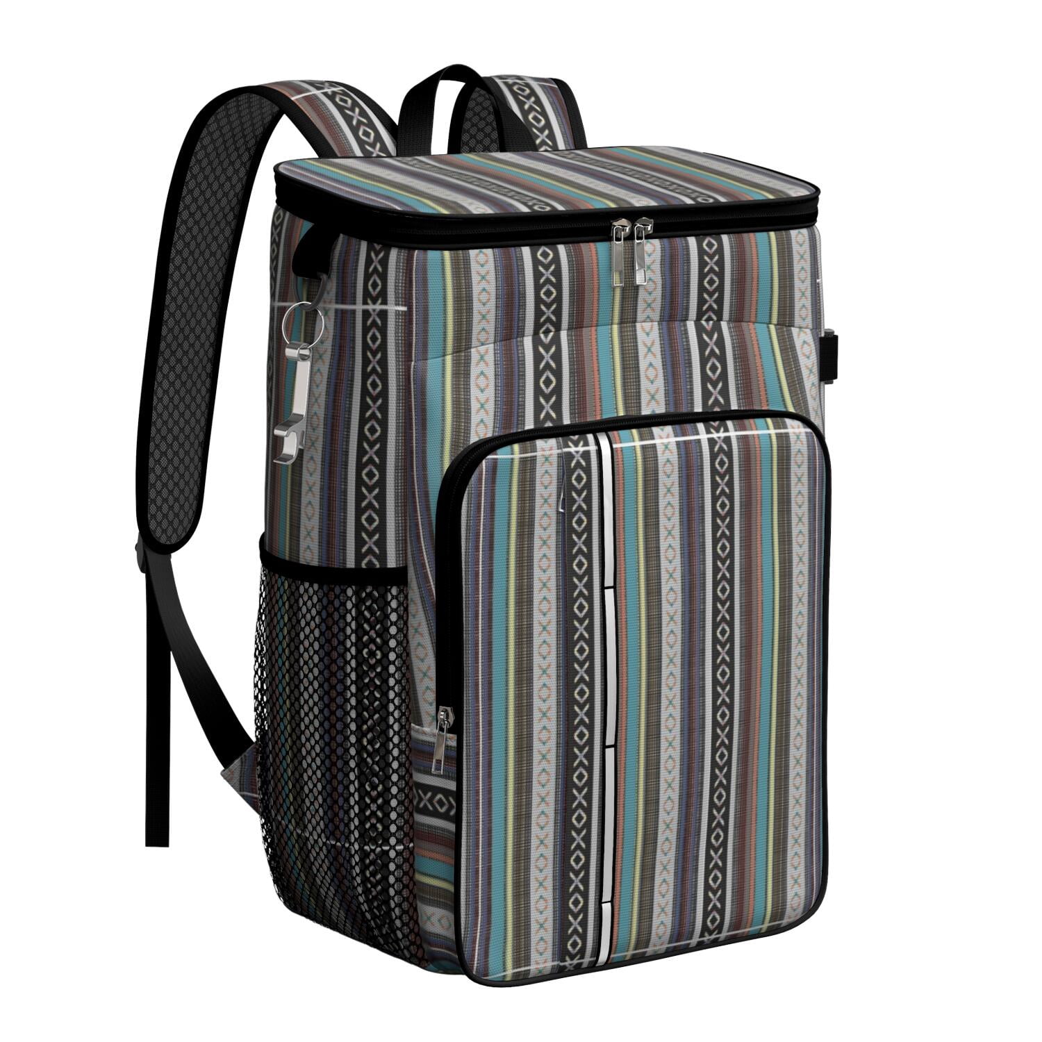 Travel Cooler Bag - Boho Bohemia Pioneer Flower Geometric Line Art Camping Beer Cooler Backpack with Bottle Opener- Waterproof Insulated Picnic Backpacks - Cooler Bag for Beach