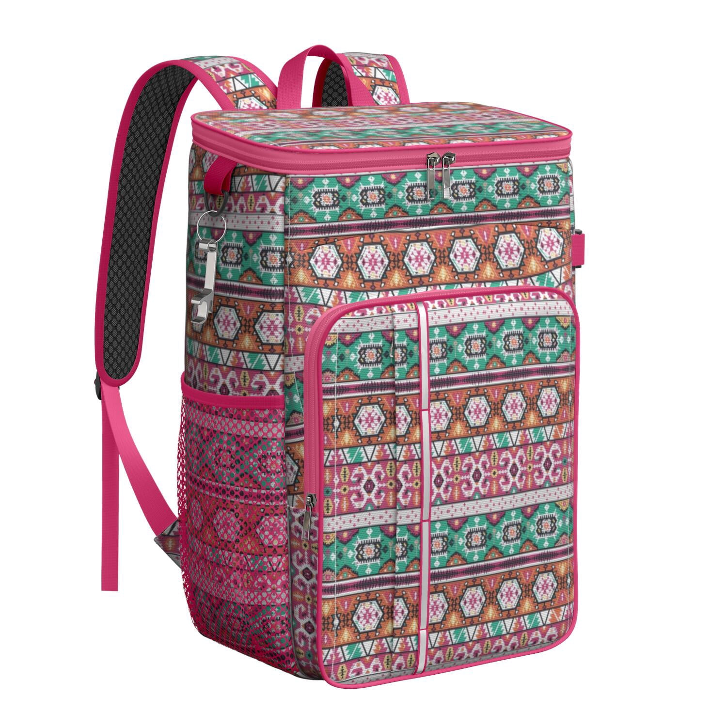 Travel Cooler Bag - Boho Bohemia Pioneer Flower Geometric Line Art Camping Beer Cooler Backpack with Bottle Opener- Waterproof Insulated Picnic Backpacks - Cooler Bag for Beach
