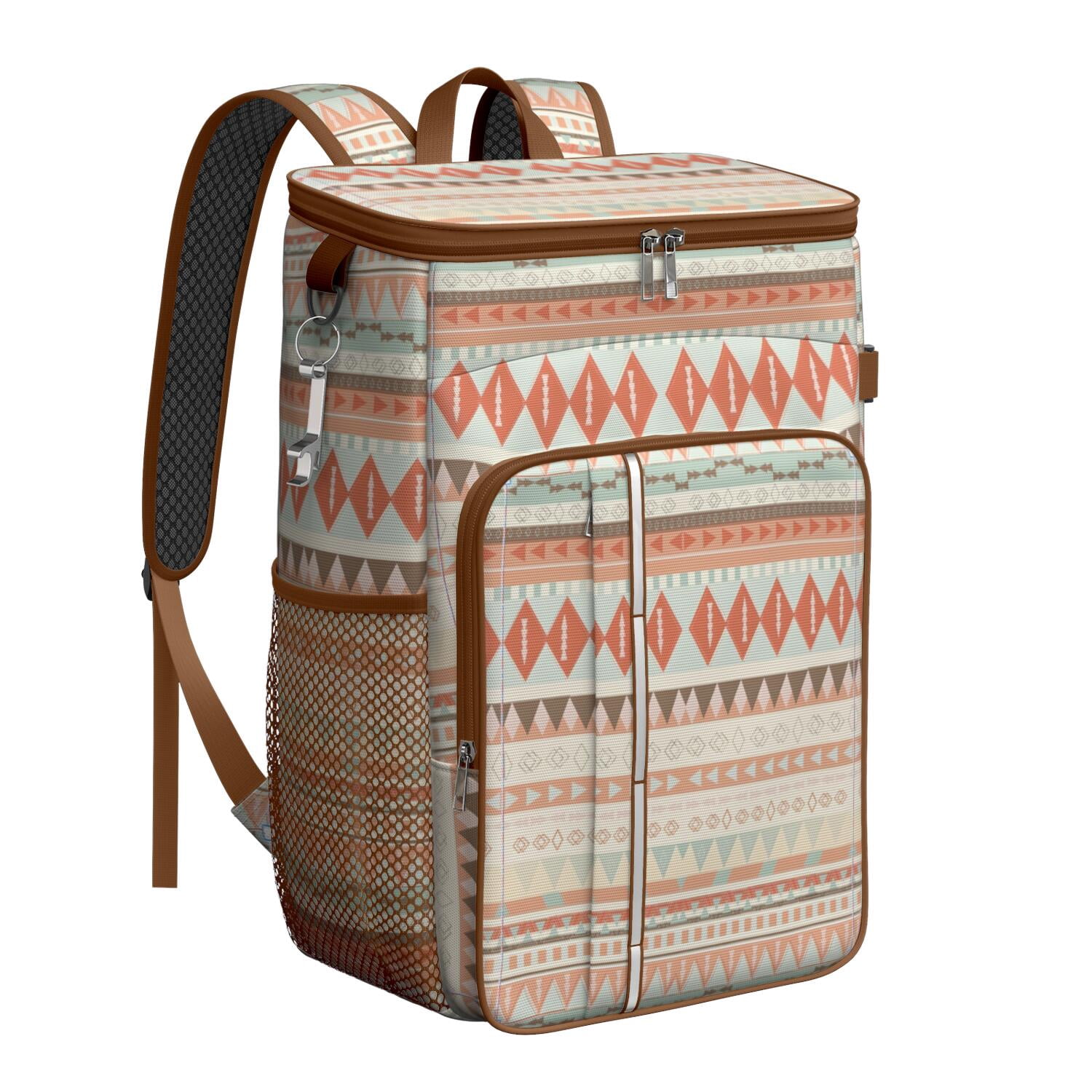 Travel Cooler Bag - Boho Bohemia Pioneer Flower Geometric Line Art Camping Beer Cooler Backpack with Bottle Opener- Waterproof Insulated Picnic Backpacks - Cooler Bag for Beach