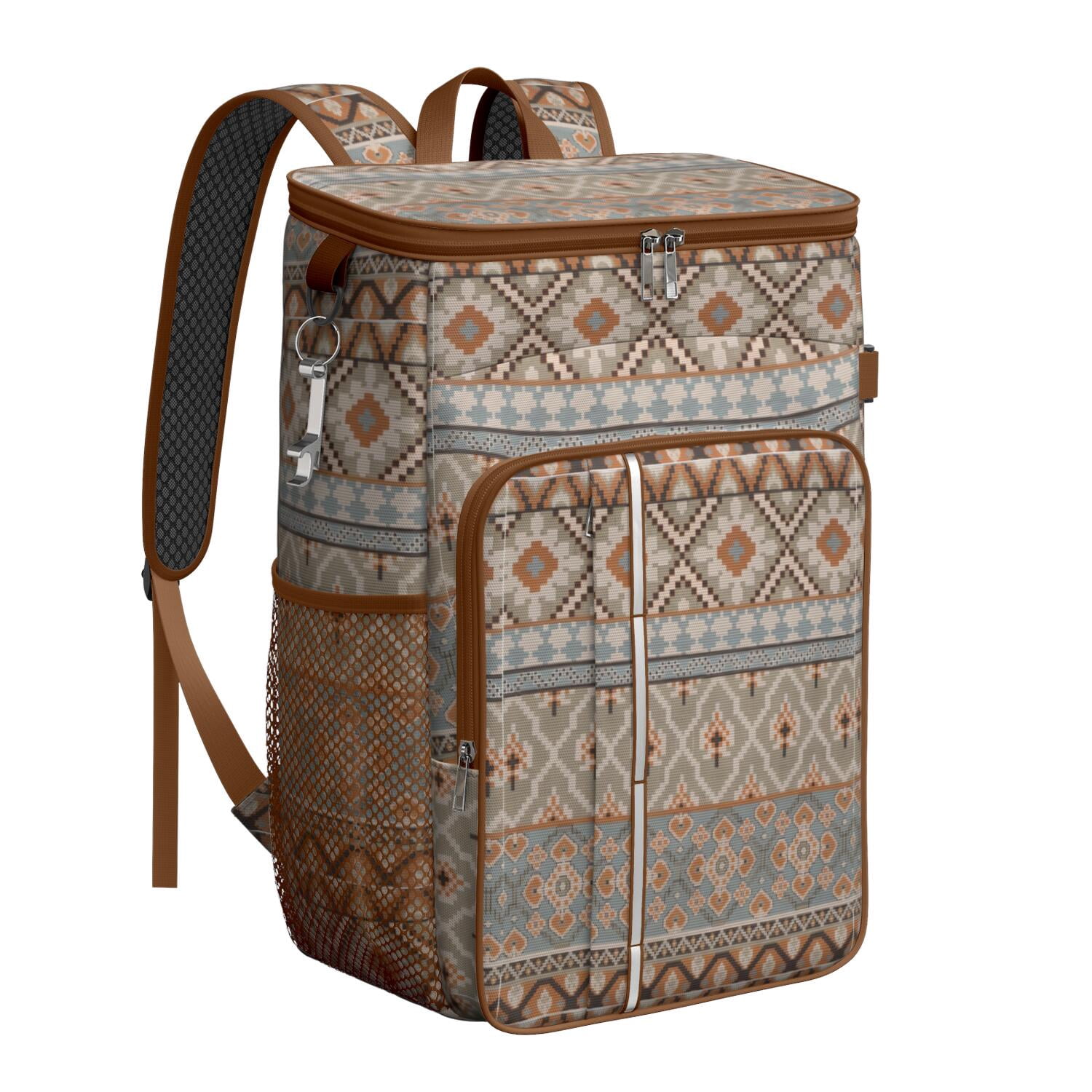 Travel Cooler Bag - Boho Bohemia Pioneer Flower Geometric Line Art Camping Beer Cooler Backpack with Bottle Opener- Waterproof Insulated Picnic Backpacks - Cooler Bag for Beach