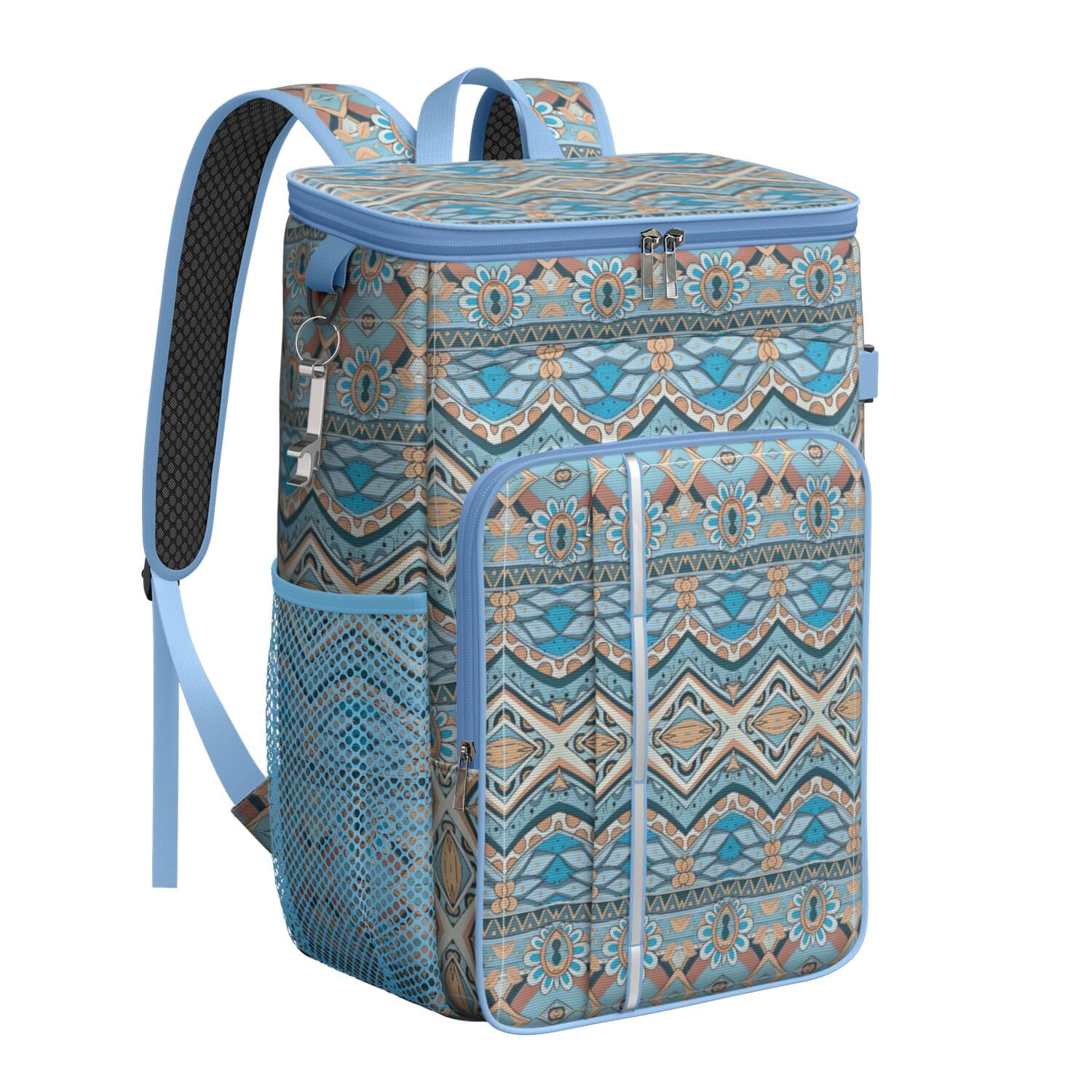 Travel Cooler Bag - Boho Bohemia Pioneer Flower Geometric Line Art Camping Beer Cooler Backpack with Bottle Opener- Waterproof Insulated Picnic Backpacks - Cooler Bag for Beach