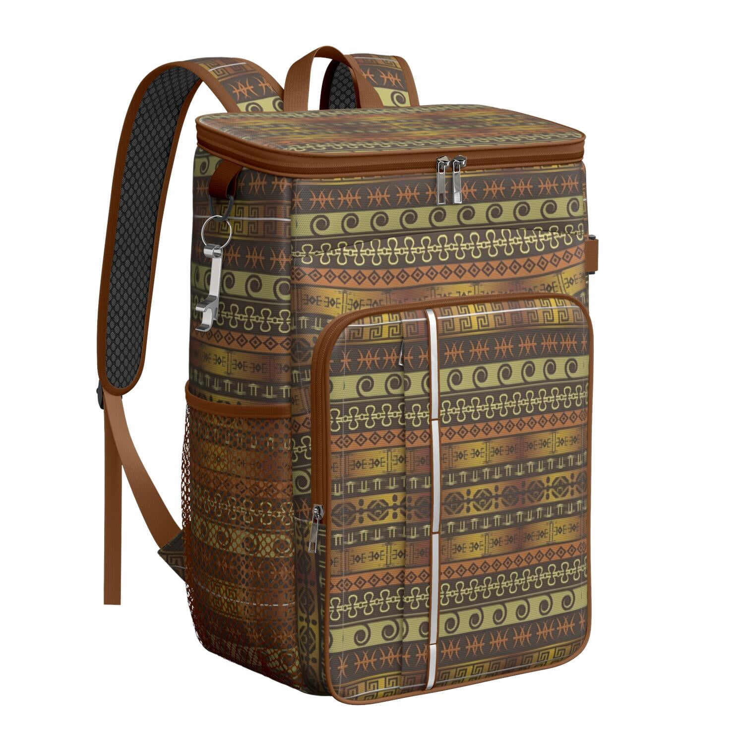 Travel Cooler Bag - Boho Bohemia Pioneer Flower Geometric Line Art Camping Beer Cooler Backpack with Bottle Opener- Waterproof Insulated Picnic Backpacks - Cooler Bag for Beach