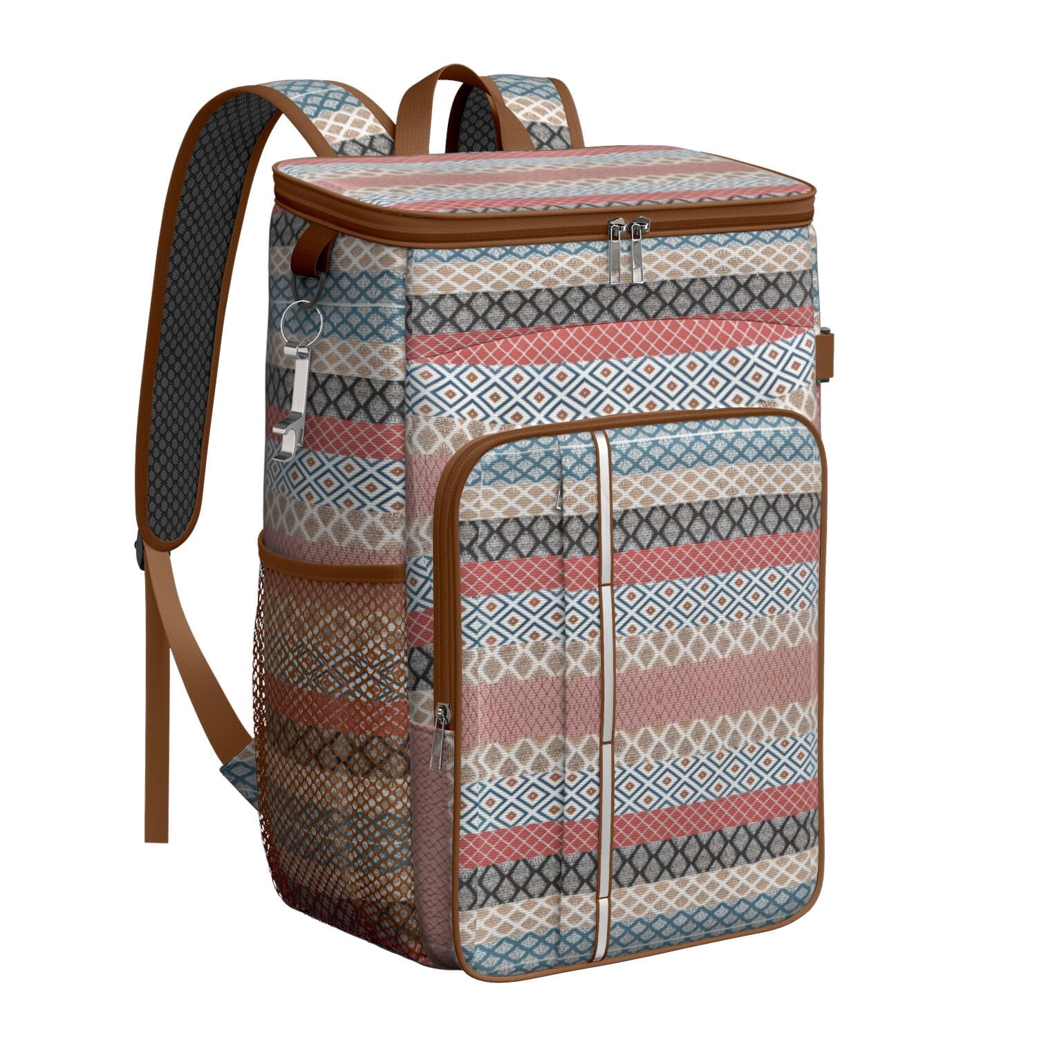 Travel Cooler Bag - Boho Bohemia Pioneer Flower Geometric Line Art Camping Beer Cooler Backpack with Bottle Opener- Waterproof Insulated Picnic Backpacks - Cooler Bag for Beach