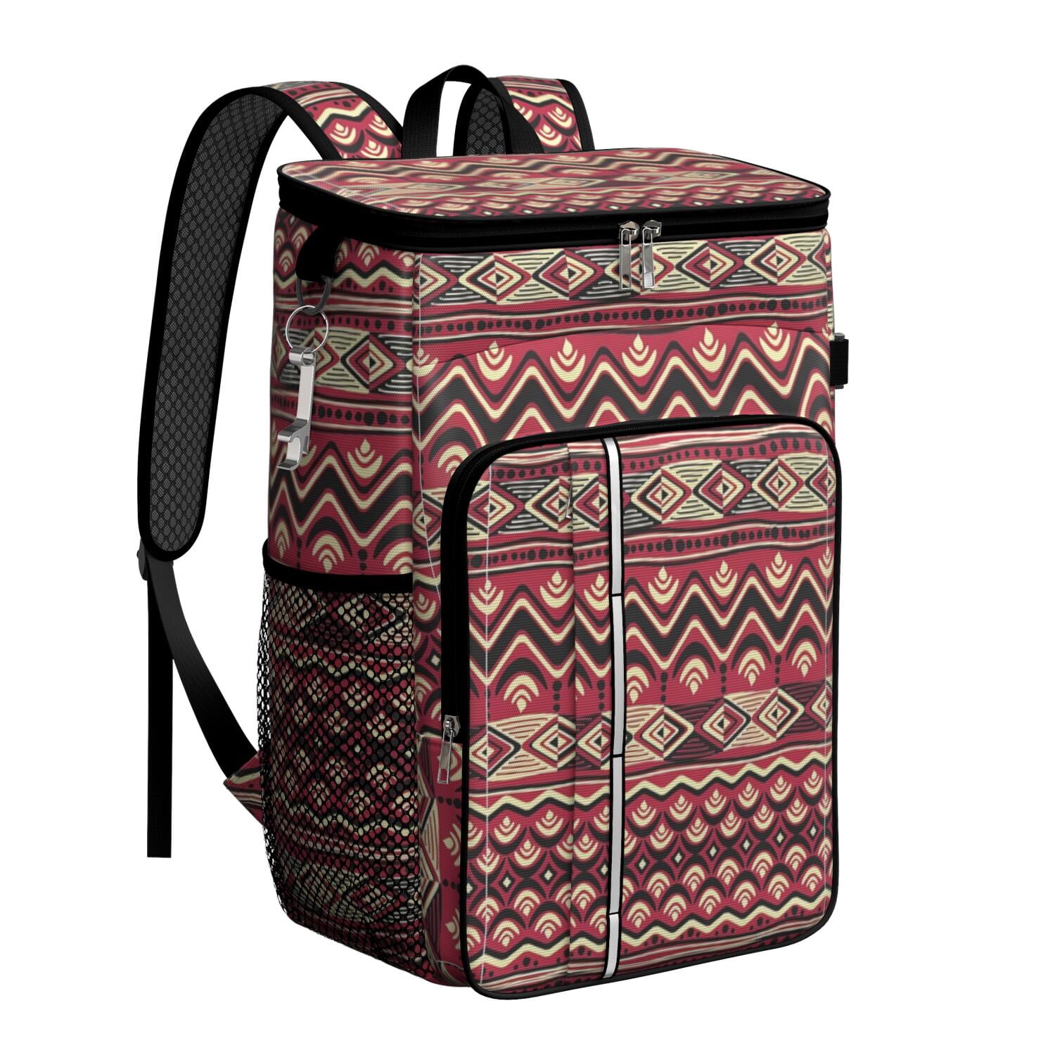 Travel Cooler Bag - Boho Bohemia Pioneer Flower Geometric Line Art Camping Beer Cooler Backpack with Bottle Opener- Waterproof Insulated Picnic Backpacks - Cooler Bag for Beach