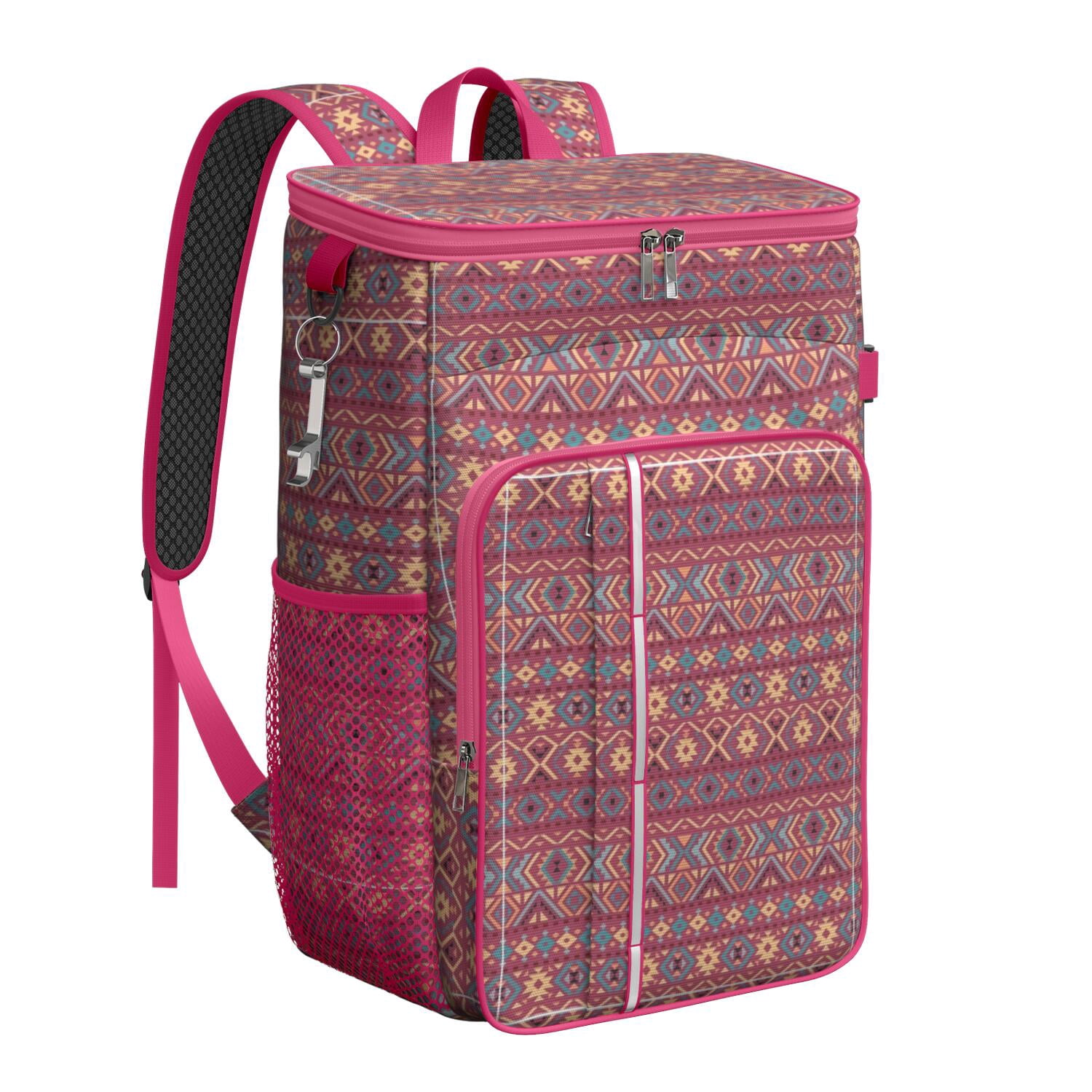 Travel Cooler Bag - Boho Bohemia Pioneer Flower Geometric Line Art Camping Beer Cooler Backpack with Bottle Opener- Waterproof Insulated Picnic Backpacks - Cooler Bag for Beach