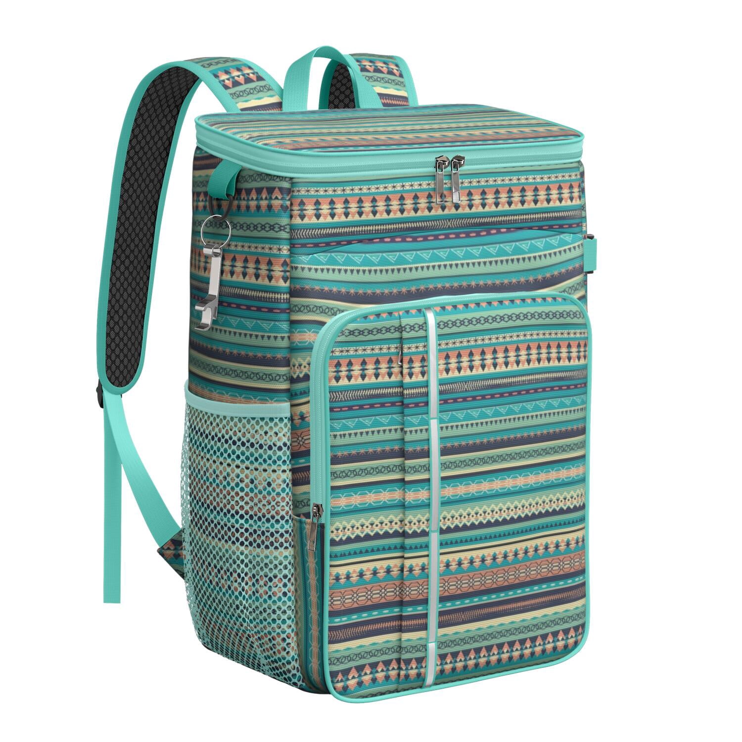 Travel Cooler Bag - Boho Bohemia Pioneer Flower Geometric Line Art Camping Beer Cooler Backpack with Bottle Opener- Waterproof Insulated Picnic Backpacks - Cooler Bag for Beach