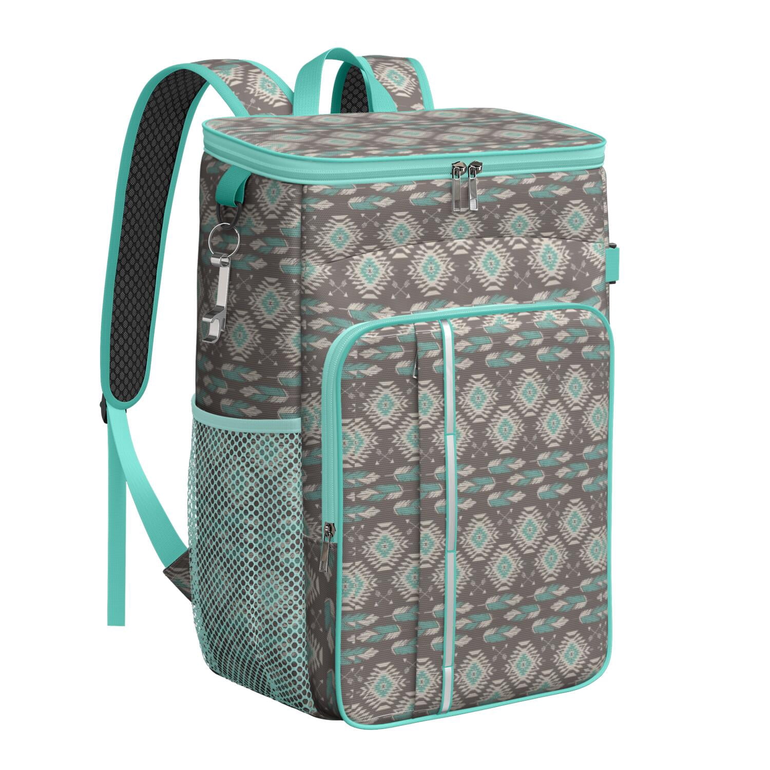 Travel Cooler Bag - Boho Bohemia Pioneer Flower Geometric Line Art Camping Beer Cooler Backpack with Bottle Opener- Waterproof Insulated Picnic Backpacks - Cooler Bag for Beach
