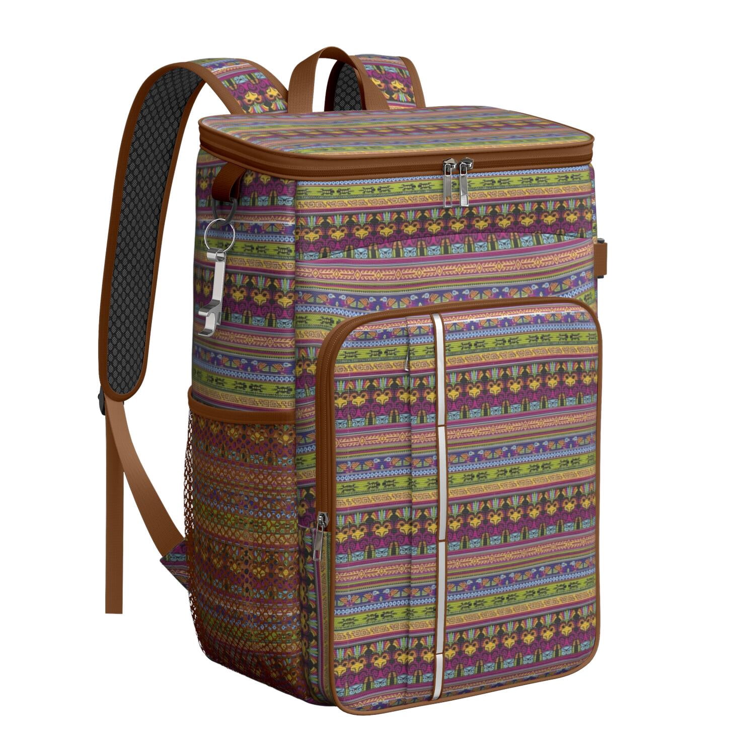 Travel Cooler Bag - Boho Bohemia Pioneer Flower Geometric Line Art Camping Beer Cooler Backpack with Bottle Opener- Waterproof Insulated Picnic Backpacks - Cooler Bag for Beach