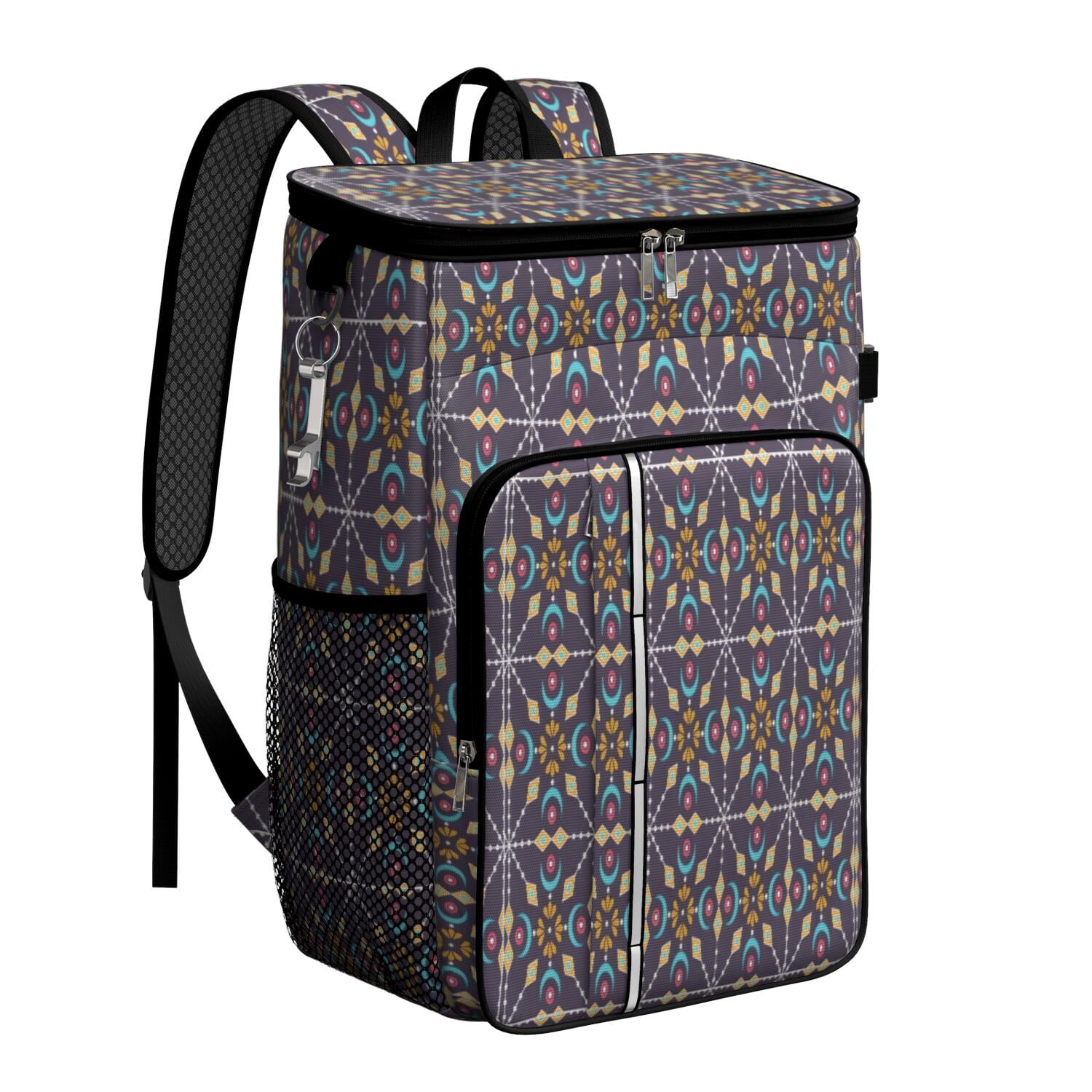Travel Cooler Bag - Boho Bohemia Pioneer Flower Geometric Line Art Camping Beer Cooler Backpack with Bottle Opener- Waterproof Insulated Picnic Backpacks - Cooler Bag for Beach