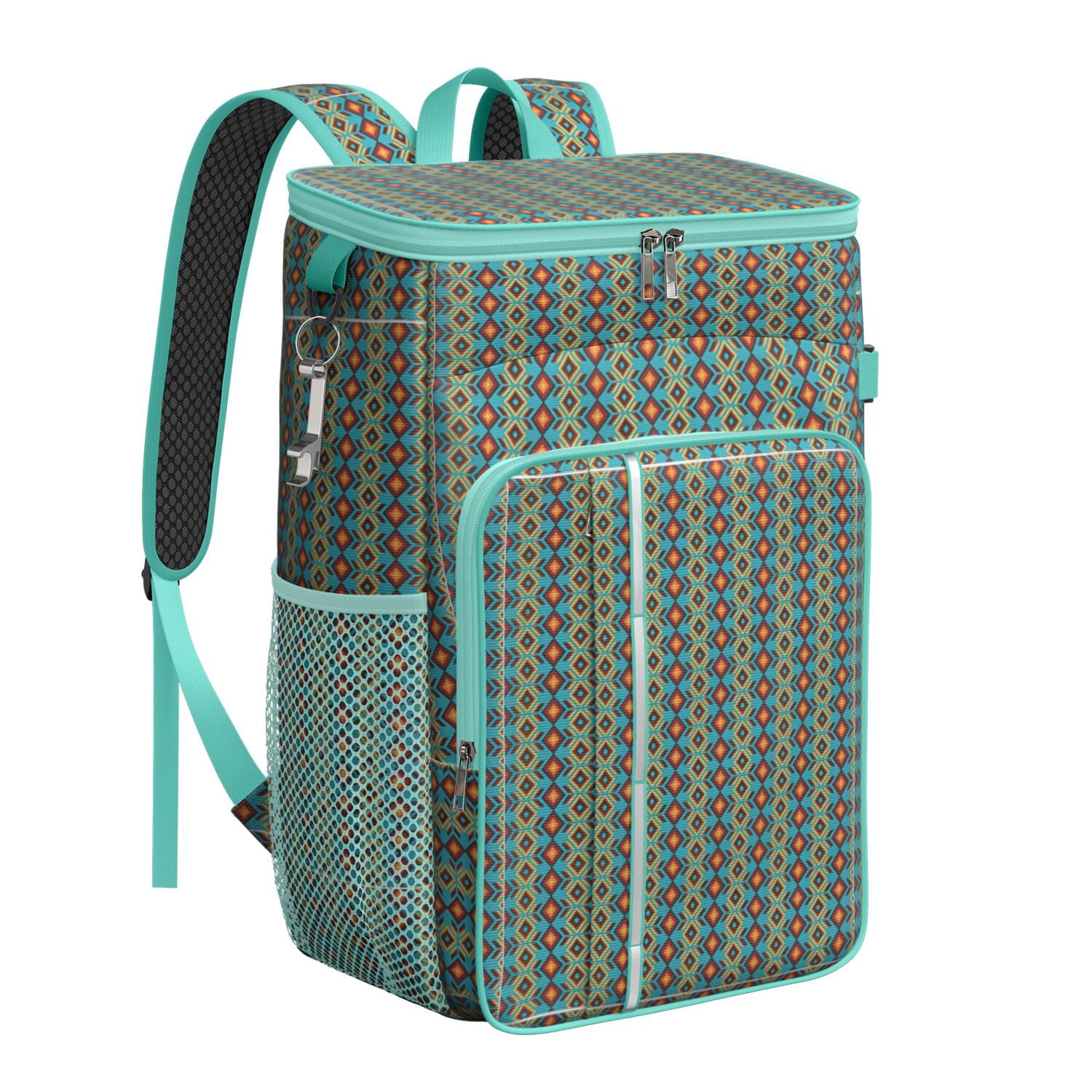 Travel Cooler Bag - Boho Bohemia Pioneer Flower Geometric Line Art Camping Beer Cooler Backpack with Bottle Opener- Waterproof Insulated Picnic Backpacks - Cooler Bag for Beach