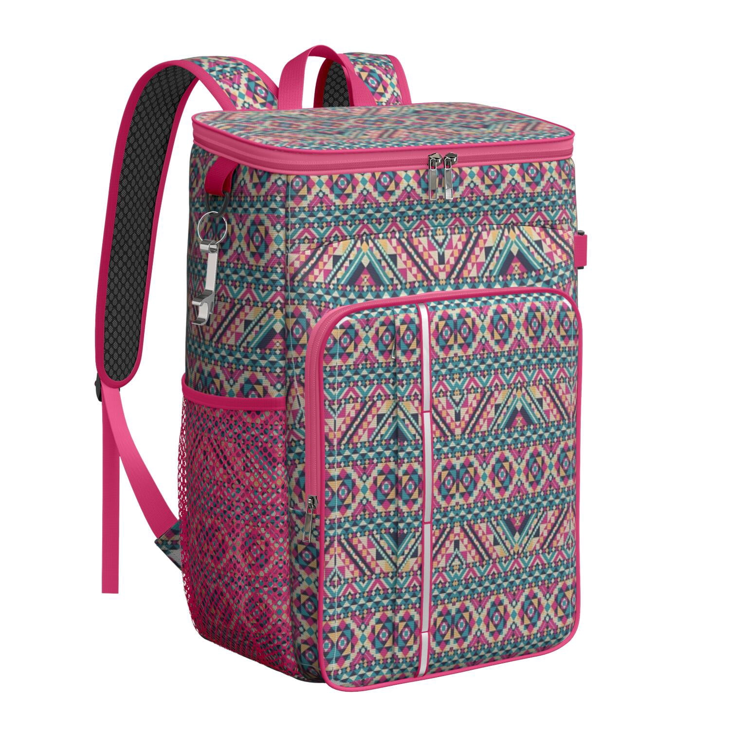 Travel Cooler Bag - Boho Bohemia Pioneer Flower Geometric Line Art Camping Beer Cooler Backpack with Bottle Opener- Waterproof Insulated Picnic Backpacks - Cooler Bag for Beach