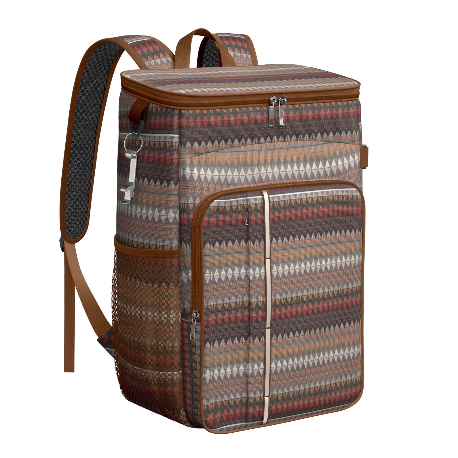 Travel Cooler Bag - Boho Bohemia Pioneer Flower Geometric Line Art Camping Beer Cooler Backpack with Bottle Opener- Waterproof Insulated Picnic Backpacks - Cooler Bag for Beach