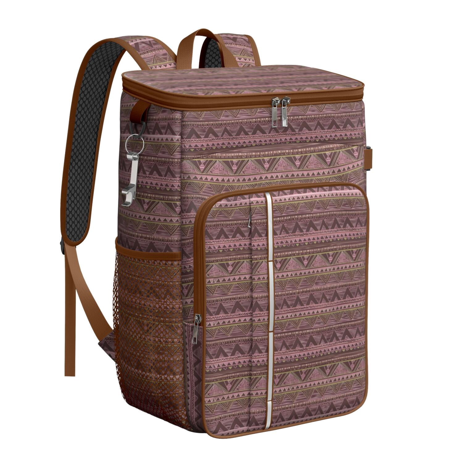 Travel Cooler Bag - Boho Bohemia Pioneer Flower Geometric Line Art Camping Beer Cooler Backpack with Bottle Opener- Waterproof Insulated Picnic Backpacks - Cooler Bag for Beach