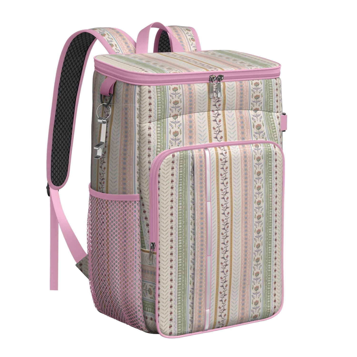 Travel Cooler Bag - Boho Bohemia Pioneer Flower Geometric Line Art Camping Beer Cooler Backpack with Bottle Opener- Waterproof Insulated Picnic Backpacks - Cooler Bag for Beach