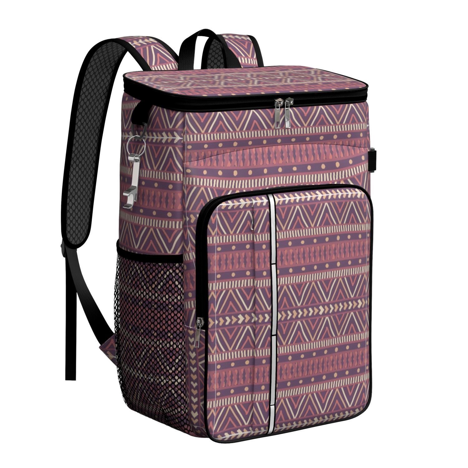 Travel Cooler Bag - Boho Bohemia Pioneer Flower Geometric Line Art Camping Beer Cooler Backpack with Bottle Opener- Waterproof Insulated Picnic Backpacks - Cooler Bag for Beach