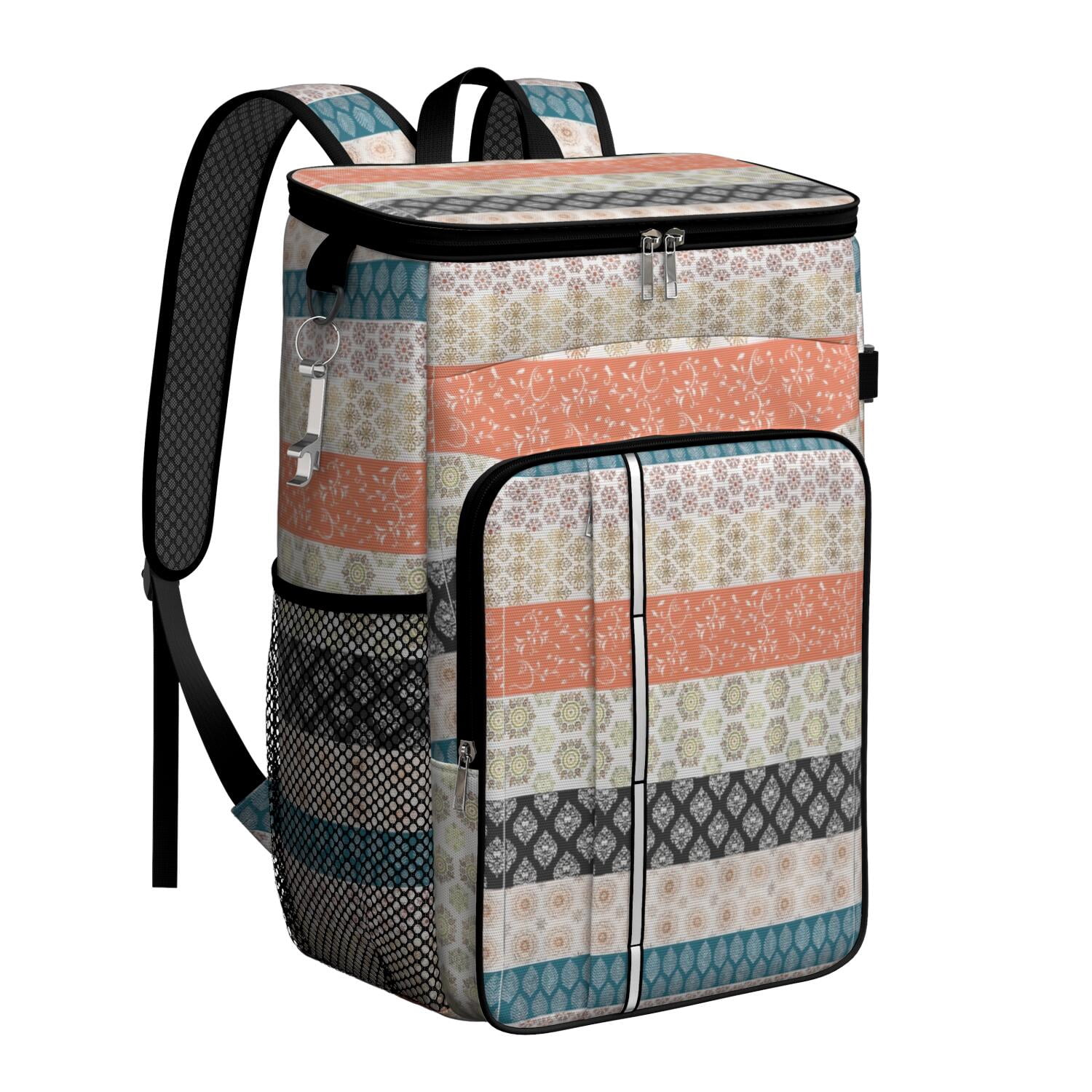Travel Cooler Bag - Boho Bohemia Pioneer Flower Geometric Line Art Camping Beer Cooler Backpack with Bottle Opener- Waterproof Insulated Picnic Backpacks - Cooler Bag for Beach