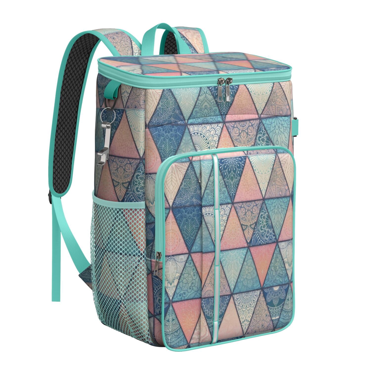 Travel Cooler Bag - Boho Bohemia Pioneer Flower Geometric Line Art Camping Beer Cooler Backpack with Bottle Opener- Waterproof Insulated Picnic Backpacks - Cooler Bag for Beach