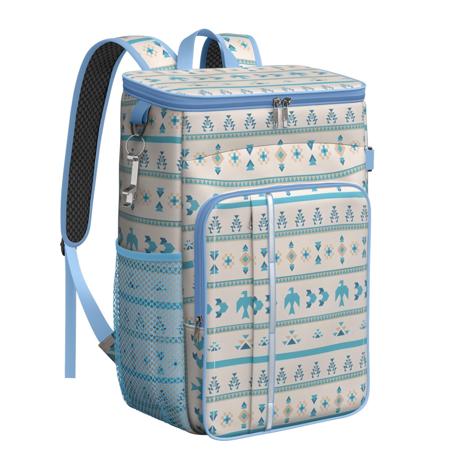 Travel Cooler Bag - Boho Bohemia Pioneer Flower Geometric Line Art Camping Beer Cooler Backpack with Bottle Opener- Waterproof Insulated Picnic Backpacks - Cooler Bag for Beach