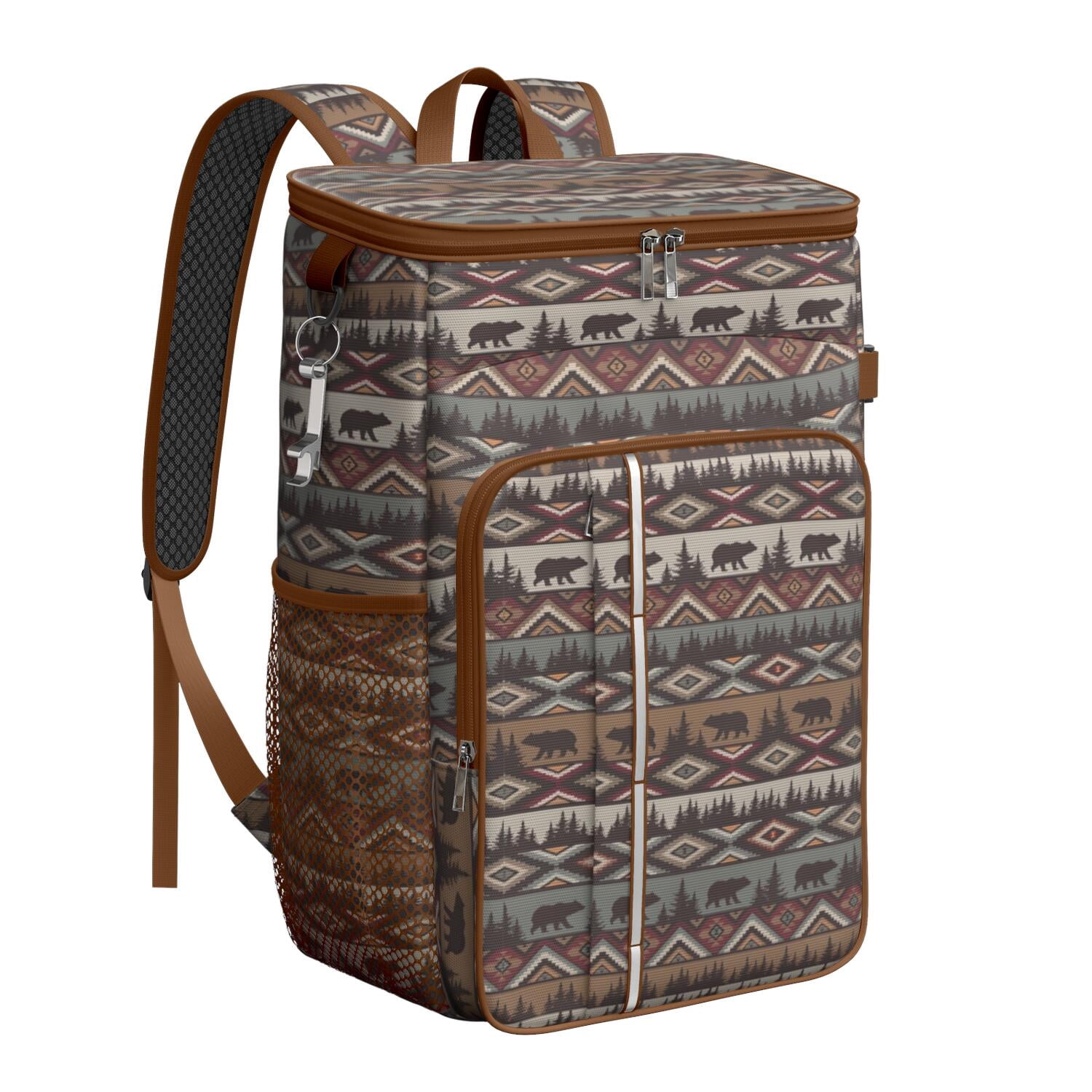 Travel Cooler Bag - Boho Bohemia Pioneer Flower Geometric Line Art Camping Beer Cooler Backpack with Bottle Opener- Waterproof Insulated Picnic Backpacks - Cooler Bag for Beach