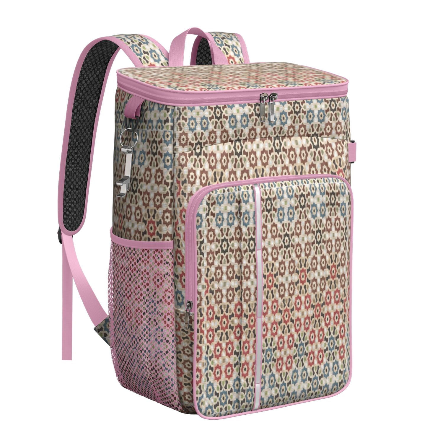 Travel Cooler Bag - Boho Bohemia Pioneer Flower Geometric Line Art Camping Beer Cooler Backpack with Bottle Opener- Waterproof Insulated Picnic Backpacks - Cooler Bag for Beach