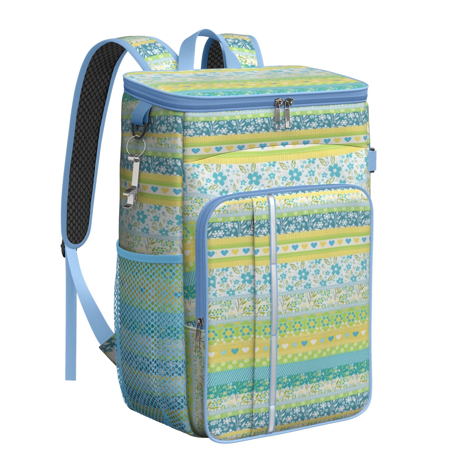 Travel Cooler Bag - Boho Bohemia Pioneer Flower Geometric Line Art Camping Beer Cooler Backpack with Bottle Opener- Waterproof Insulated Picnic Backpacks - Cooler Bag for Beach