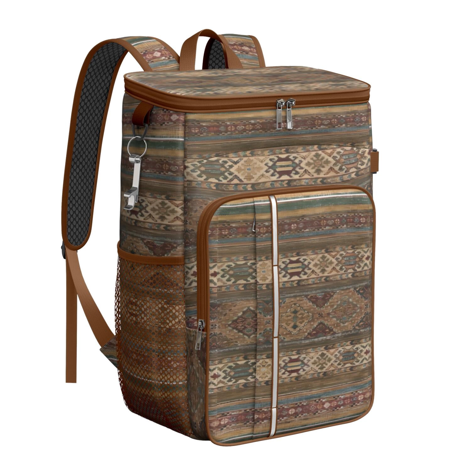 Travel Cooler Bag - Boho Bohemia Pioneer Flower Geometric Line Art Camping Beer Cooler Backpack with Bottle Opener- Waterproof Insulated Picnic Backpacks - Cooler Bag for Beach