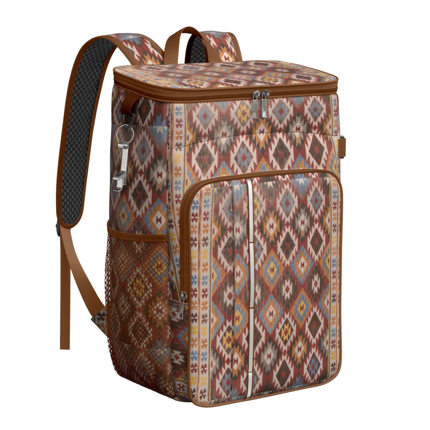 Travel Cooler Bag - Boho Bohemia Pioneer Flower Geometric Line Art Camping Beer Cooler Backpack with Bottle Opener- Waterproof Insulated Picnic Backpacks - Cooler Bag for Beach