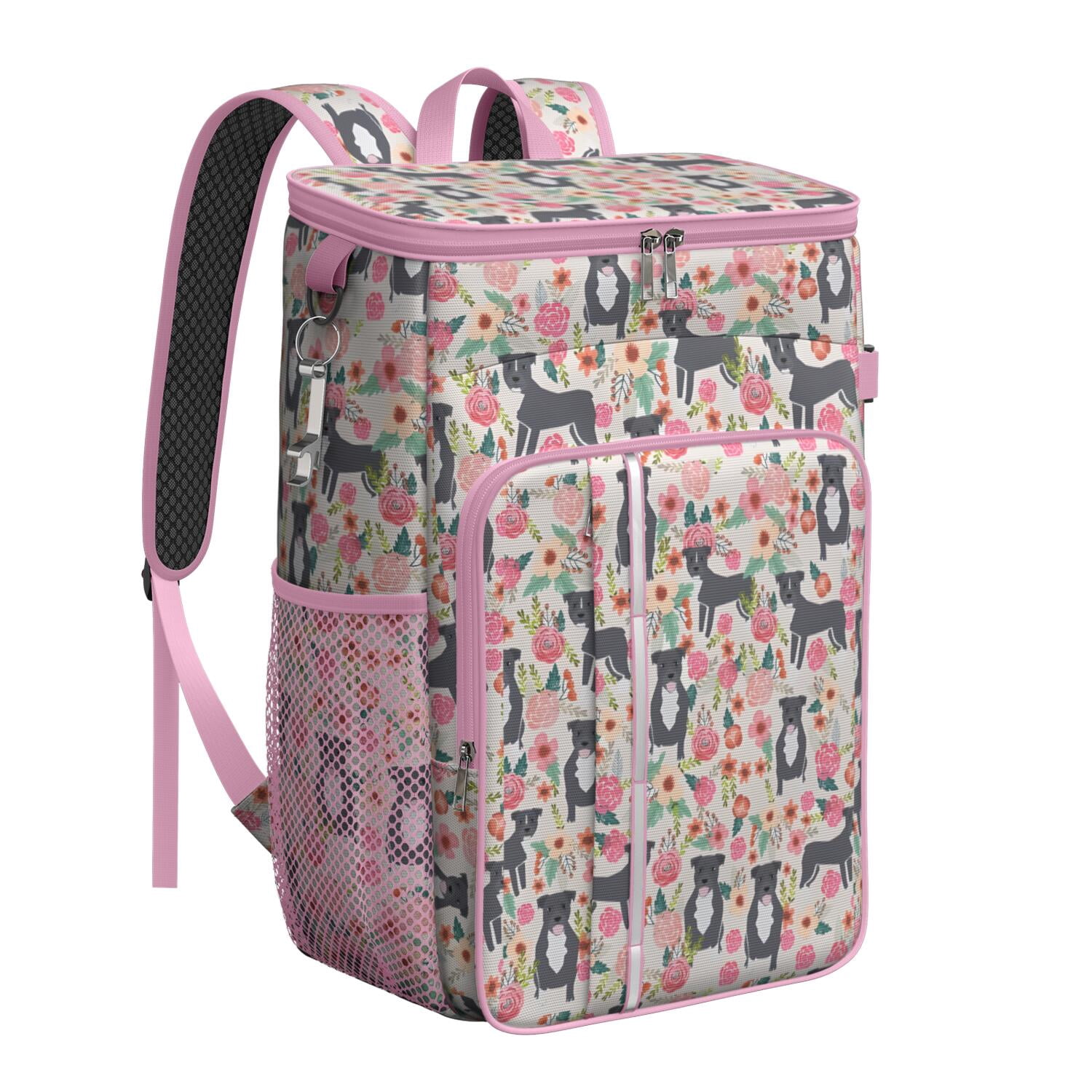Travel Cooler Bag - Boston Terrier Dog with Flower Camping Beer Cooler Backpack with Bottle Opener- Waterproof Insulated Picnic Backpacks - Cooler Bag for Beach