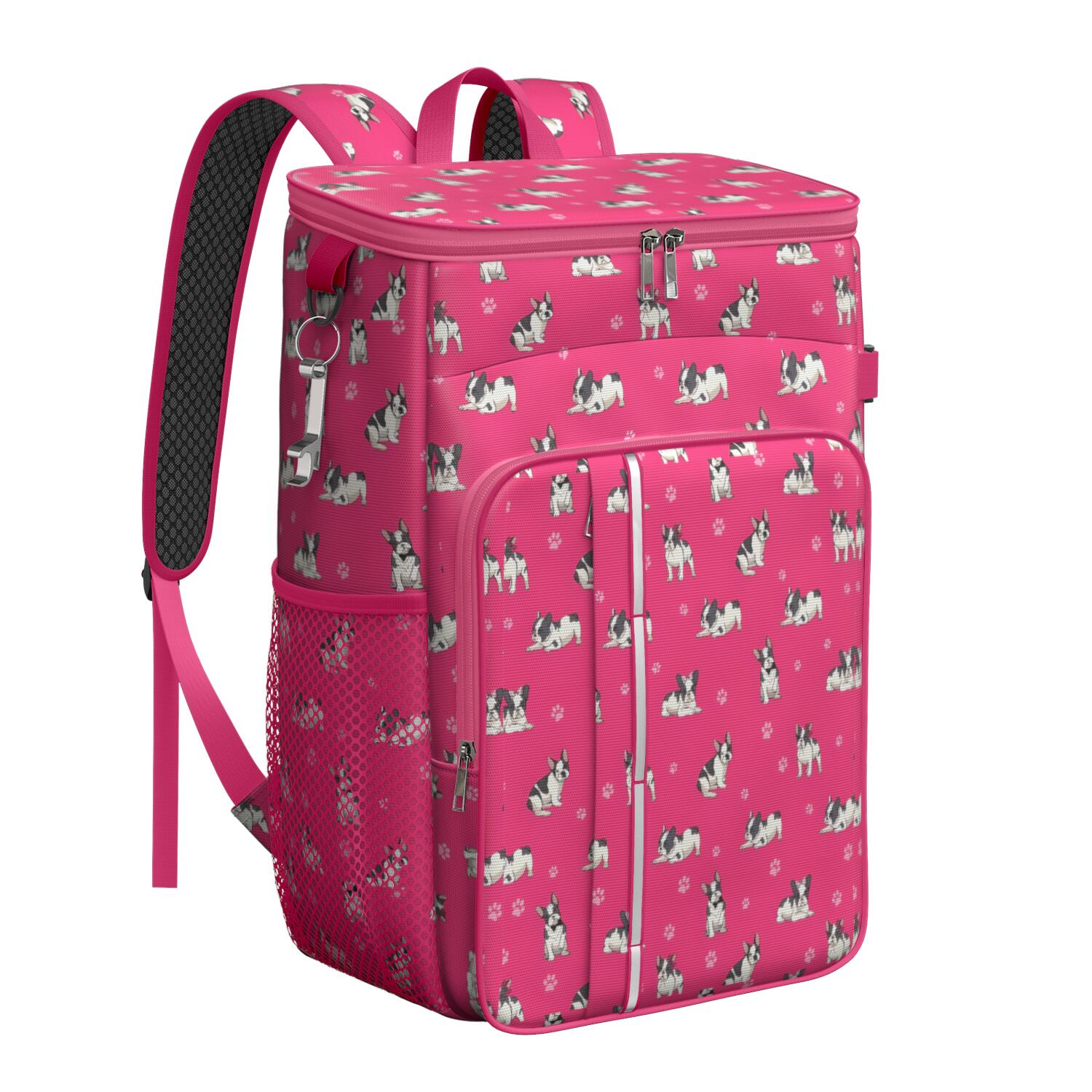 Travel Cooler Bag - Boston Terrier on Red Background Camping Beer Cooler Backpack with Bottle Opener- Waterproof Insulated Picnic Backpacks - Cooler Bag for Beach