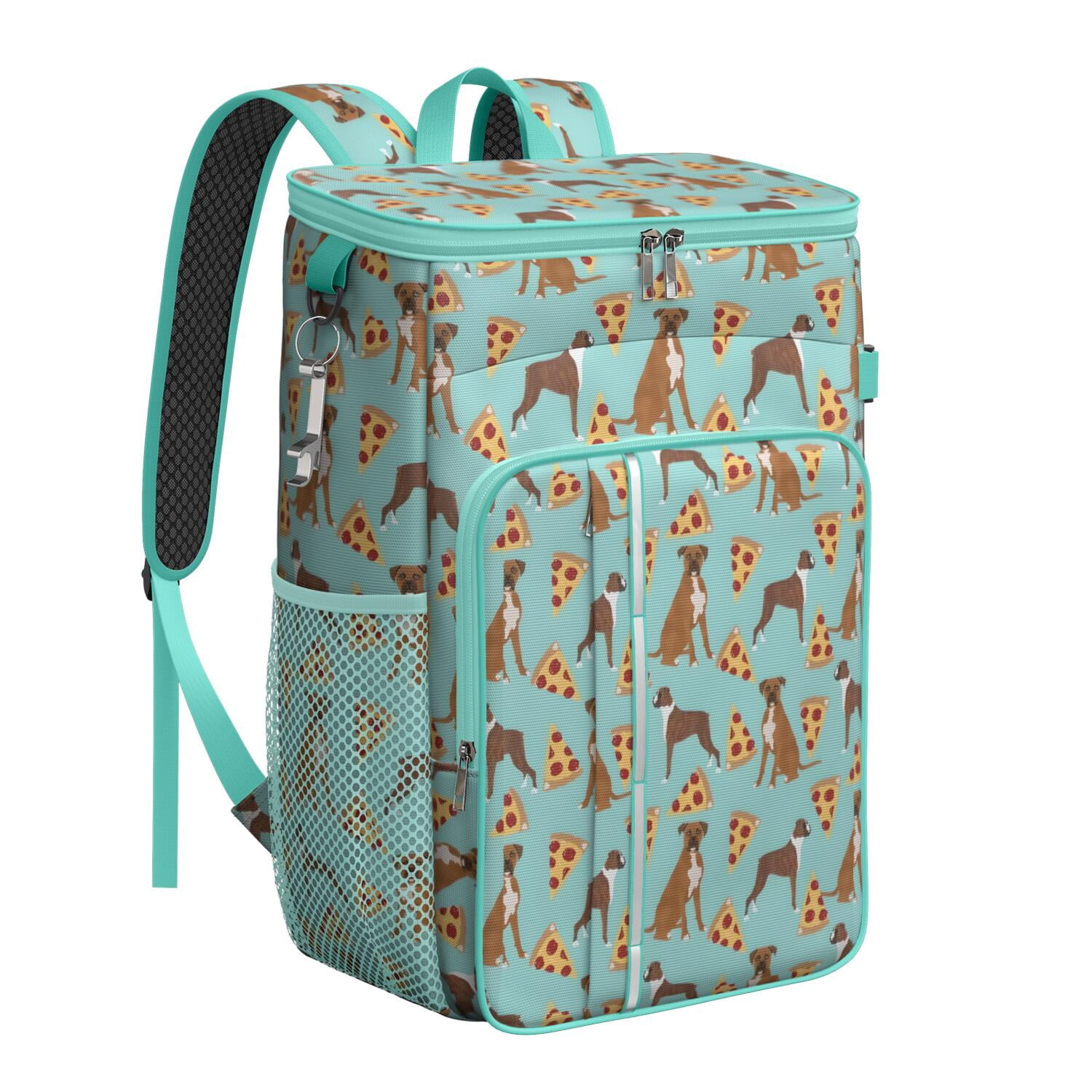 Travel Cooler Bag - Boxer Dog Pitbull Terriers Dog and Pizza Camping Beer Cooler Backpack with Bottle Opener- Waterproof Insulated Picnic Backpacks - Cooler Bag for Beach
