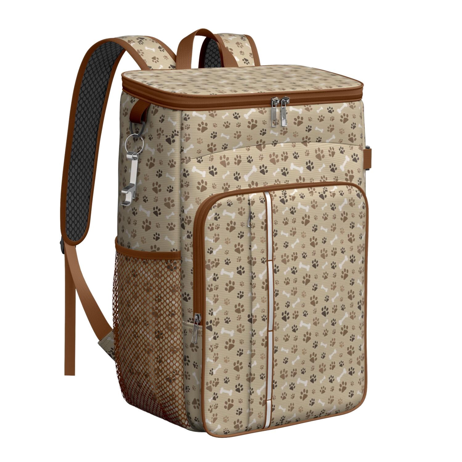 Travel Cooler Bag - Brown Dog Paw Footprint Bone Camping Beer Cooler Backpack with Bottle Opener- Waterproof Insulated Picnic Backpacks - Cooler Bag for Beach