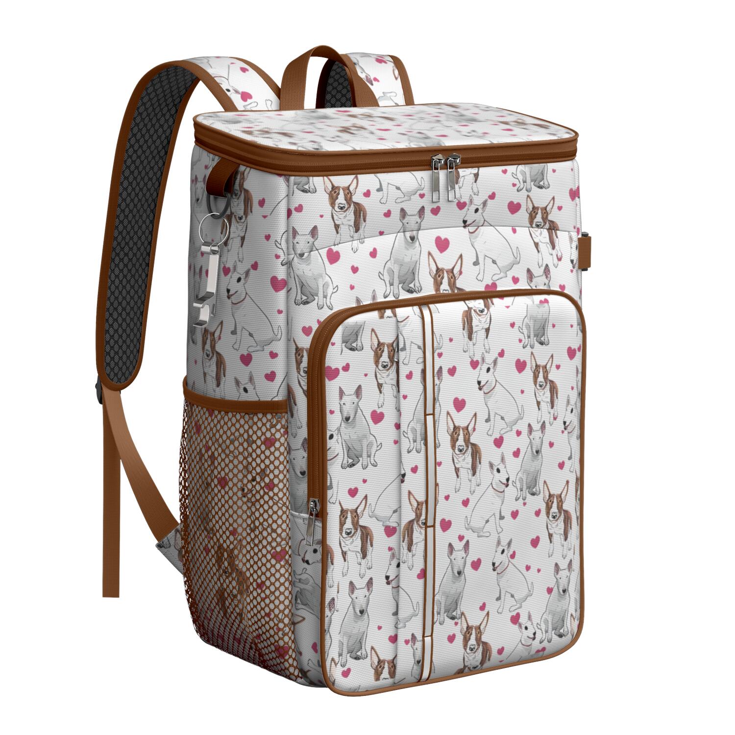 Travel Cooler Bag - Bull Terriers and Hearts Camping Beer Cooler Backpack with Bottle Opener- Waterproof Insulated Picnic Backpacks - Cooler Bag for Beach