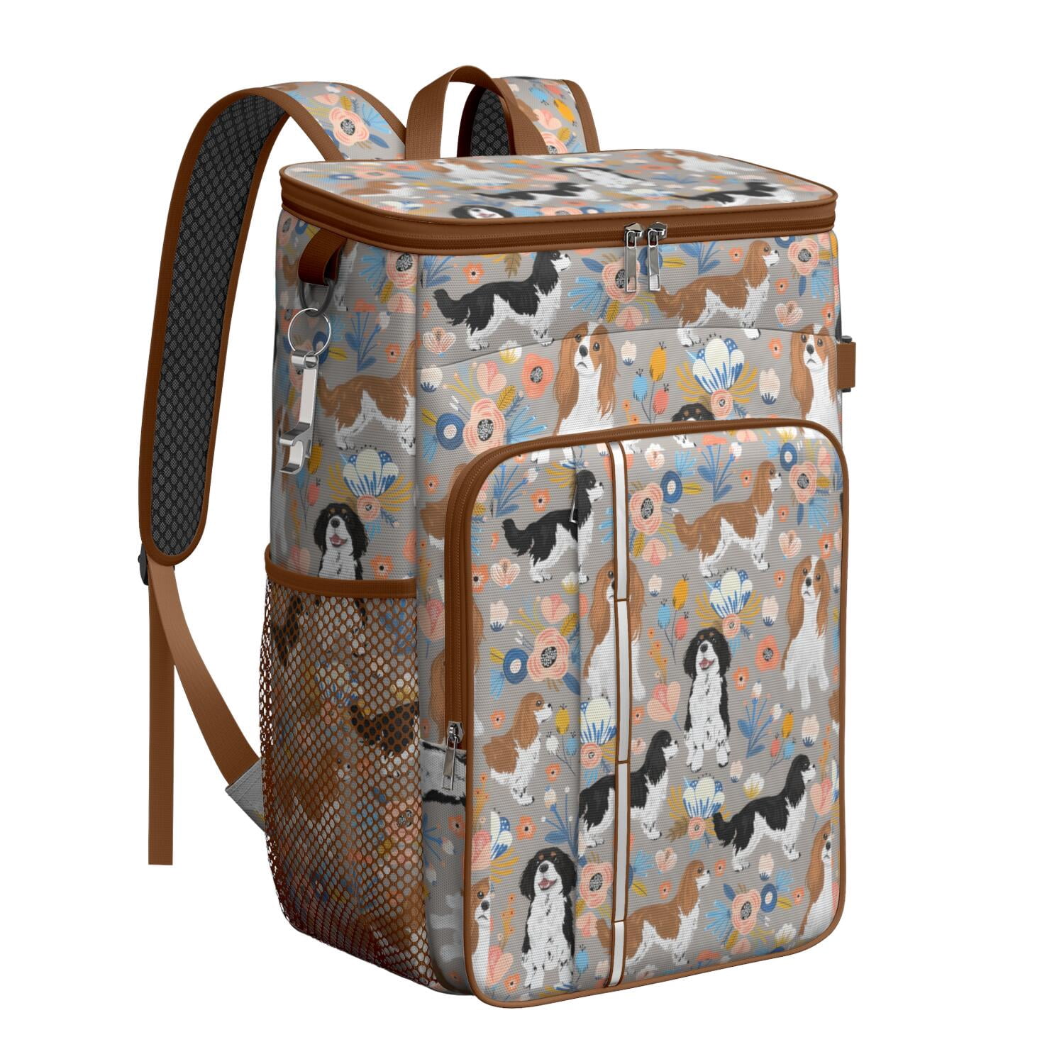 Travel Cooler Bag - Cavalier King Charles Spaniel Dog and Flower Camping Beer Cooler Backpack with Bottle Opener- Waterproof Insulated Picnic Backpacks - Cooler Bag for Beach