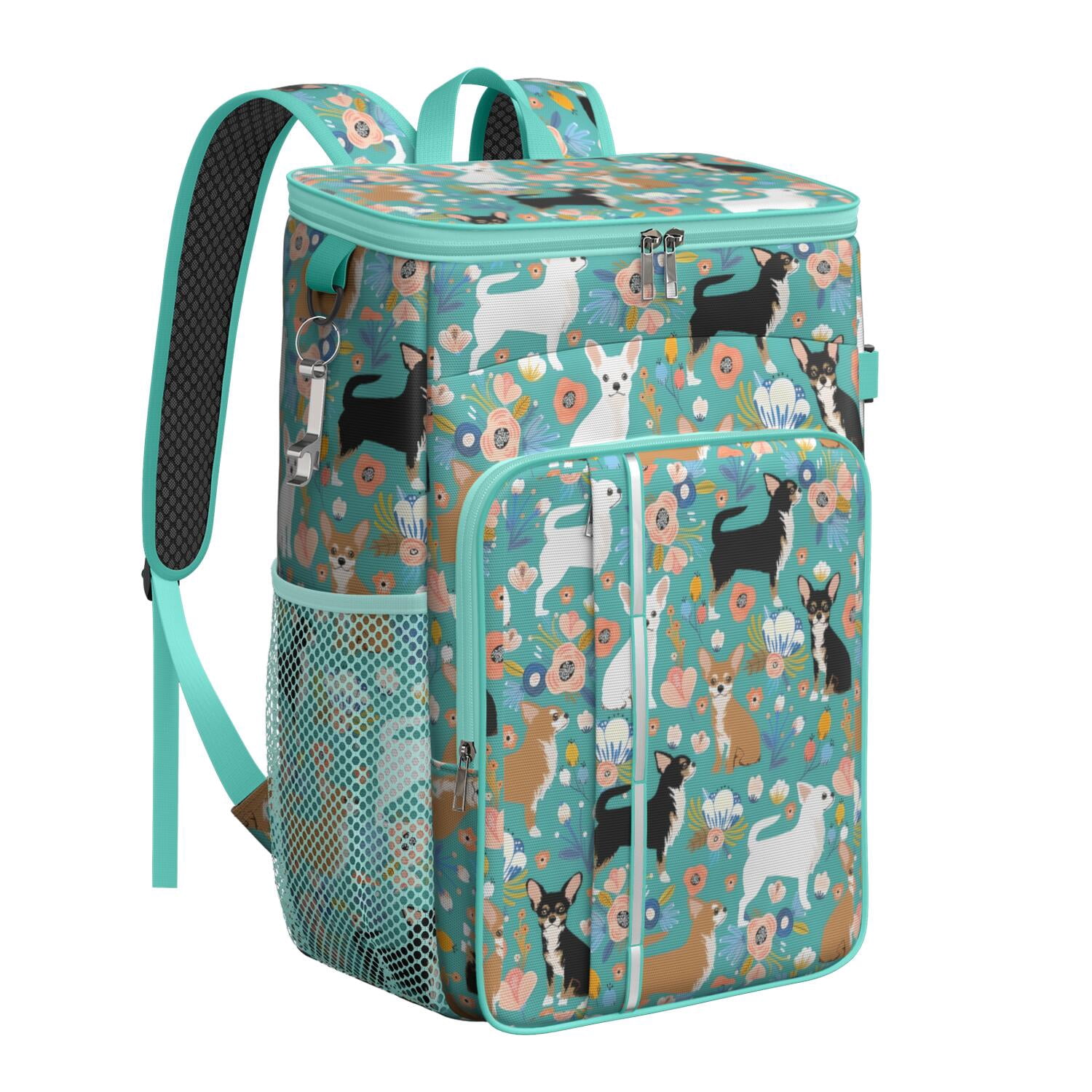 Travel Cooler Bag - Chihuahua and Flower Florals Camping Beer Cooler Backpack with Bottle Opener- Waterproof Insulated Picnic Backpacks - Cooler Bag for Beach