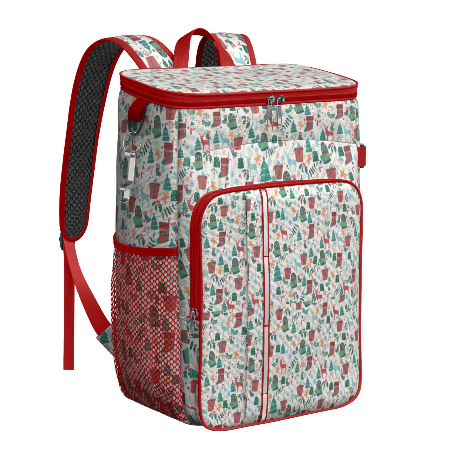 Travel Cooler Bag - Christmas Gift and Deer Pattern Camping Beer Cooler Backpack with Bottle Opener- Waterproof Insulated Picnic Backpacks - Cooler Bag for Beach