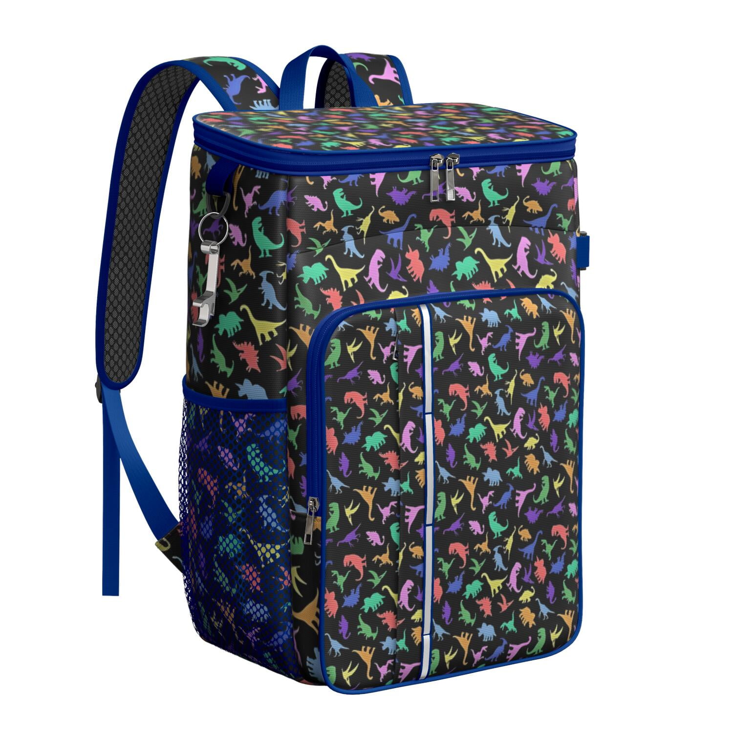 Travel Cooler Bag - Colorful Cartoon Dinosaurs RainbowColors Pattern Camping Beer Cooler Backpack with Bottle Opener- Waterproof Insulated Picnic Backpacks - Cooler Bag for Beach
