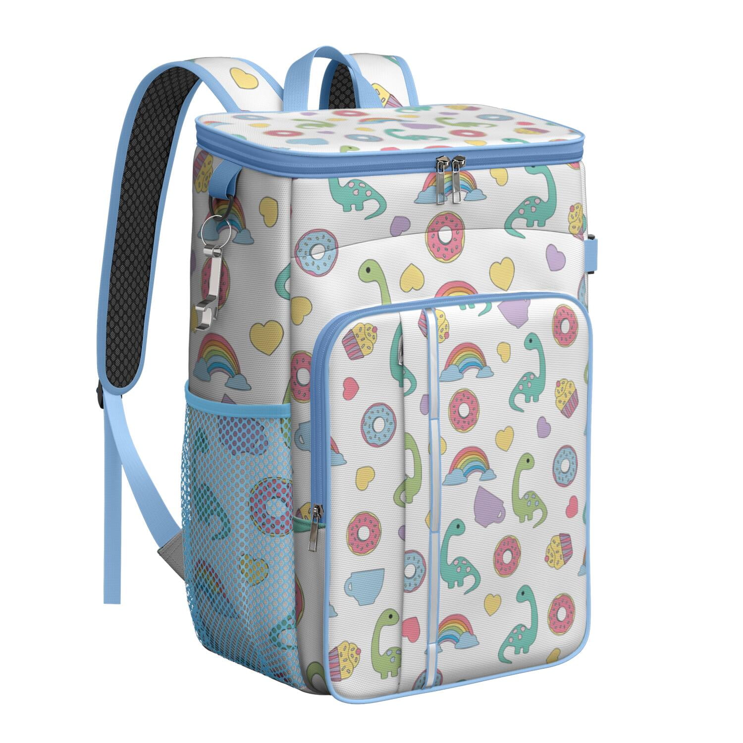 Travel Cooler Bag - Colorful Cartoon Dinosaurs Sweets Pattern Camping Beer Cooler Backpack with Bottle Opener- Waterproof Insulated Picnic Backpacks - Cooler Bag for Beach