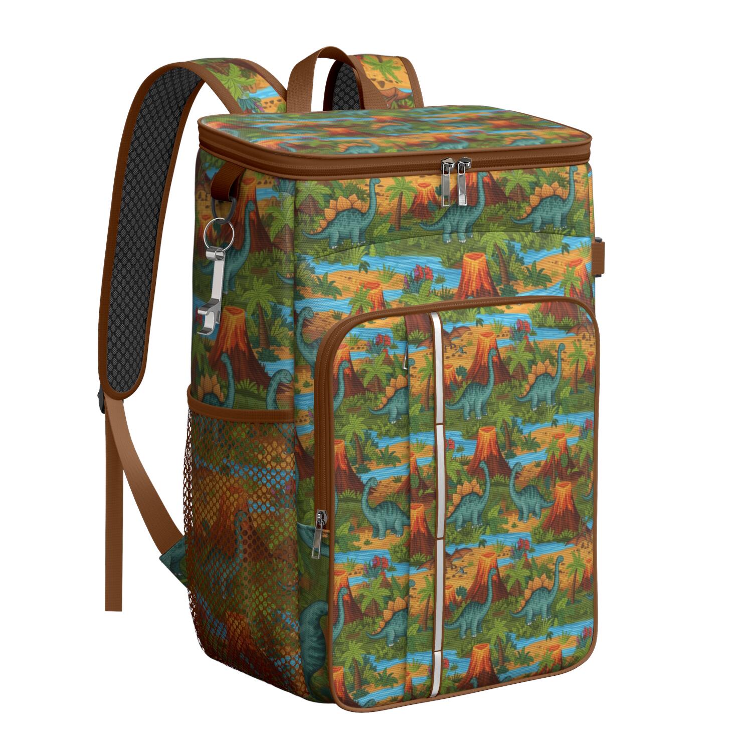 Travel Cooler Bag - Colorful Dinosaurs River Volcanoes Pattern Camping Beer Cooler Backpack with Bottle Opener- Waterproof Insulated Picnic Backpacks - Cooler Bag for Beach