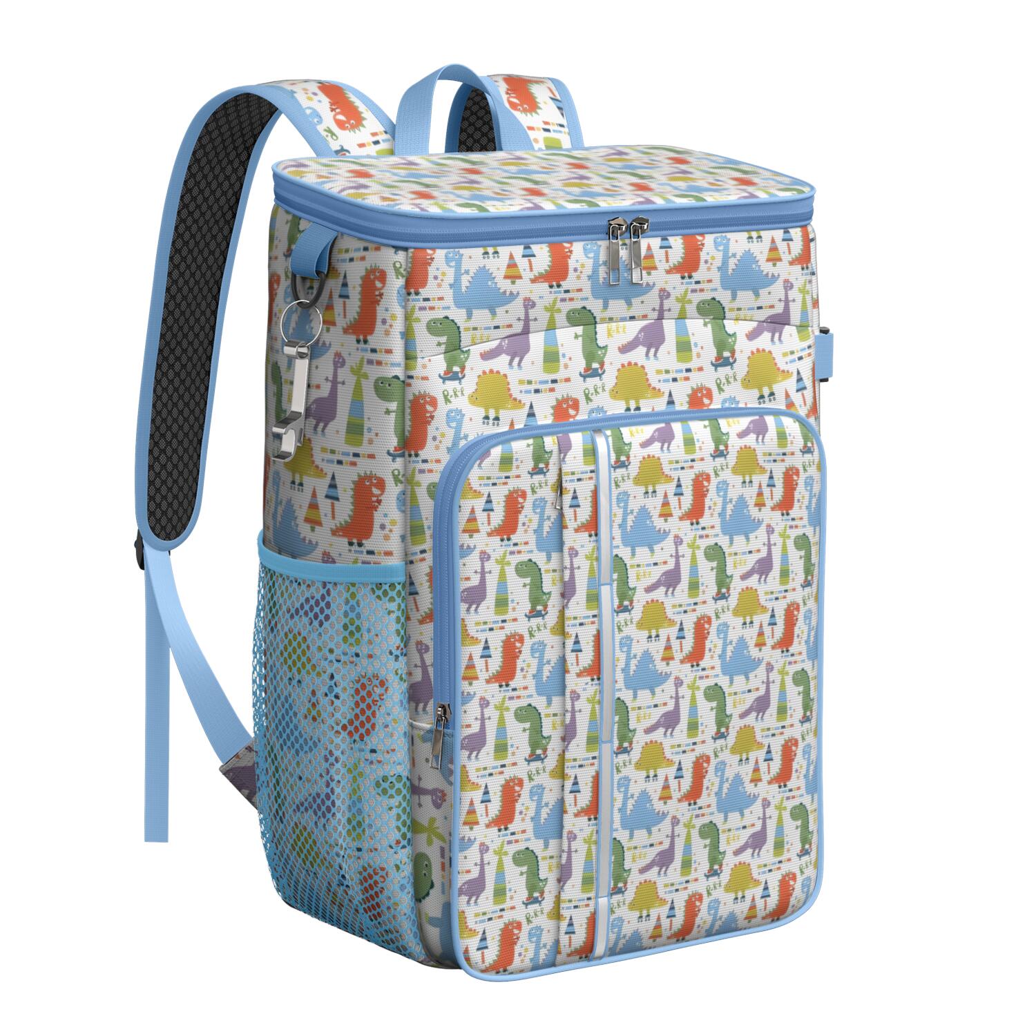 Travel Cooler Bag - Colorful Dinosaurs Skating Pattern Camping Beer Cooler Backpack with Bottle Opener- Waterproof Insulated Picnic Backpacks - Cooler Bag for Beach