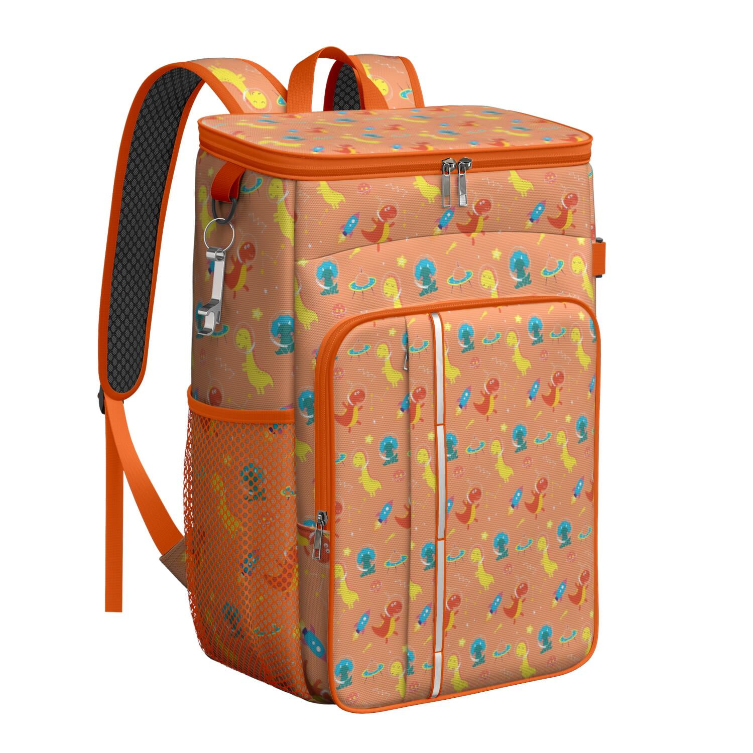 Travel Cooler Bag - Colorful Dinosaurs Space Rockets Pattern Camping Beer Cooler Backpack with Bottle Opener- Waterproof Insulated Picnic Backpacks - Cooler Bag for Beach