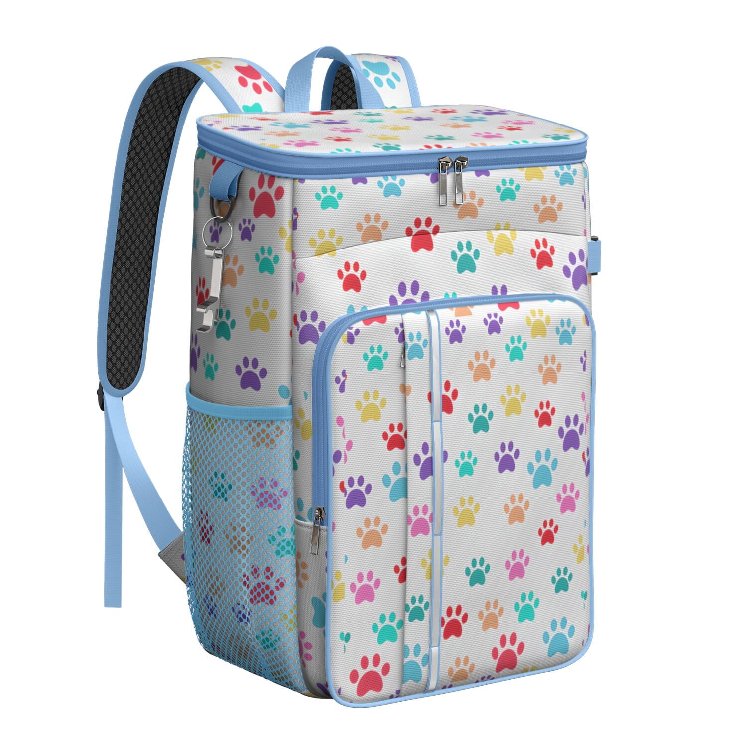 Travel Cooler Bag - Colorful Dog Paw Footprint Camping Beer Cooler Backpack with Bottle Opener- Waterproof Insulated Picnic Backpacks - Cooler Bag for Beach