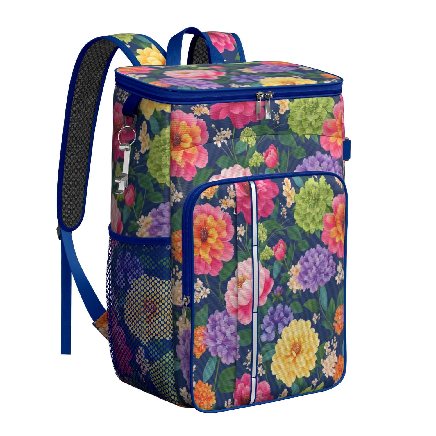 Travel Cooler Bag - Colorful Floral Pattern Camping Beer Cooler Backpack with Bottle Opener- Waterproof Insulated Picnic Backpacks - Cooler Bag for Beach