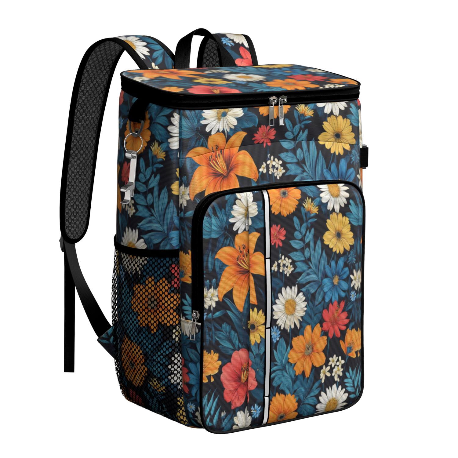 Travel Cooler Bag - Colorful Floral Pattern Camping Beer Cooler Backpack with Bottle Opener- Waterproof Insulated Picnic Backpacks - Cooler Bag for Beach