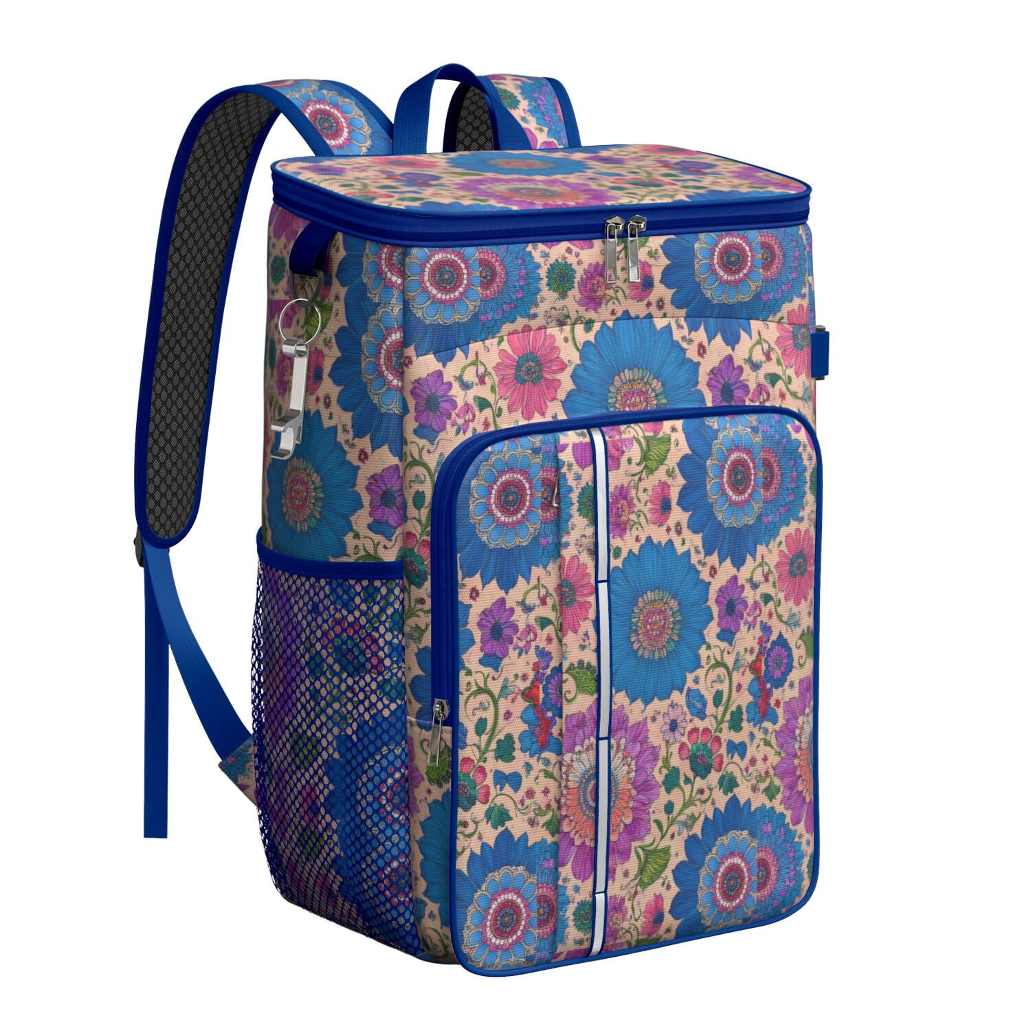 Travel Cooler Bag - Colorful Floral Pattern Camping Beer Cooler Backpack with Bottle Opener- Waterproof Insulated Picnic Backpacks - Cooler Bag for Beach