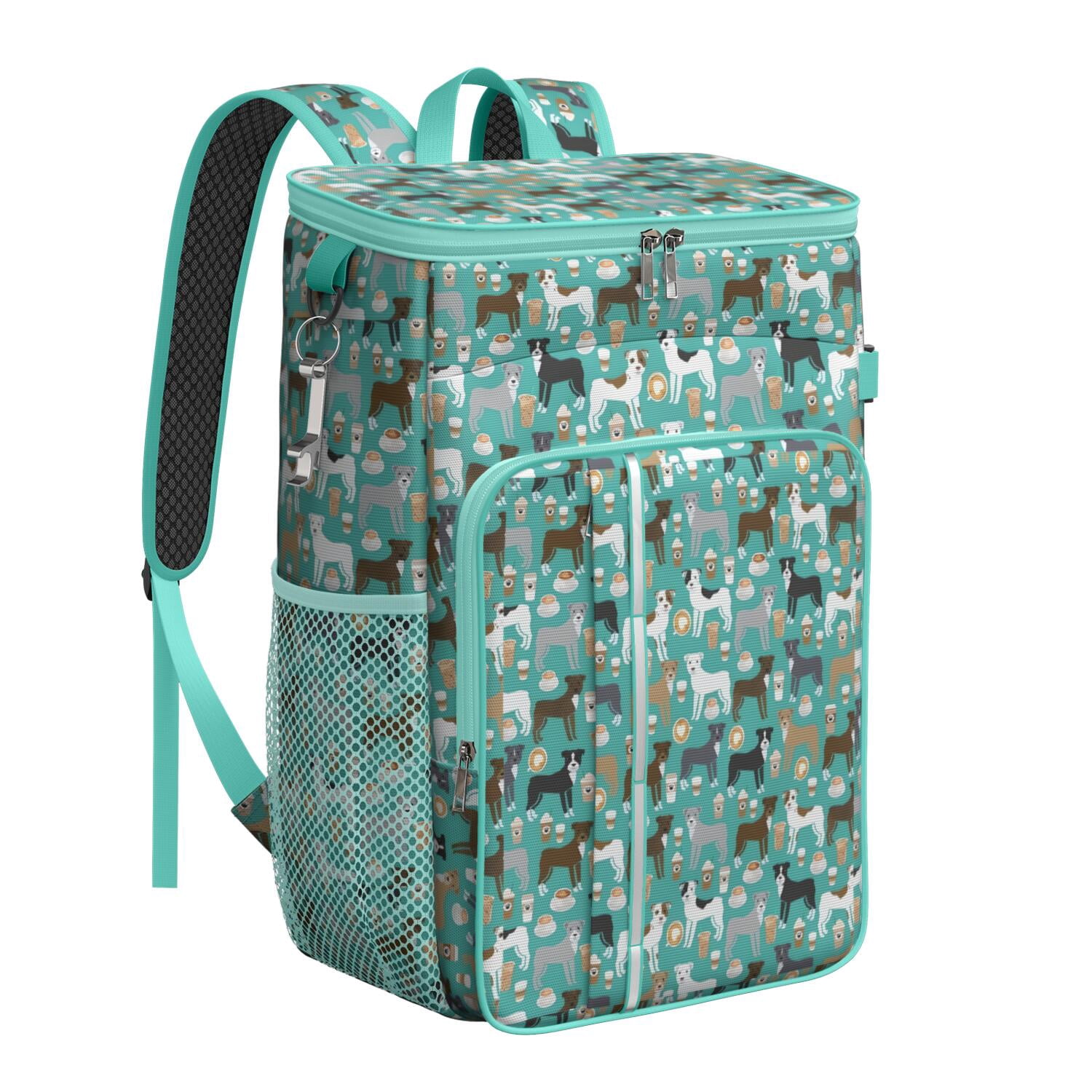 Travel Cooler Bag - Cute Pitbull Terriers Dog and Coffee Camping Beer Cooler Backpack with Bottle Opener- Waterproof Insulated Picnic Backpacks - Cooler Bag for Beach