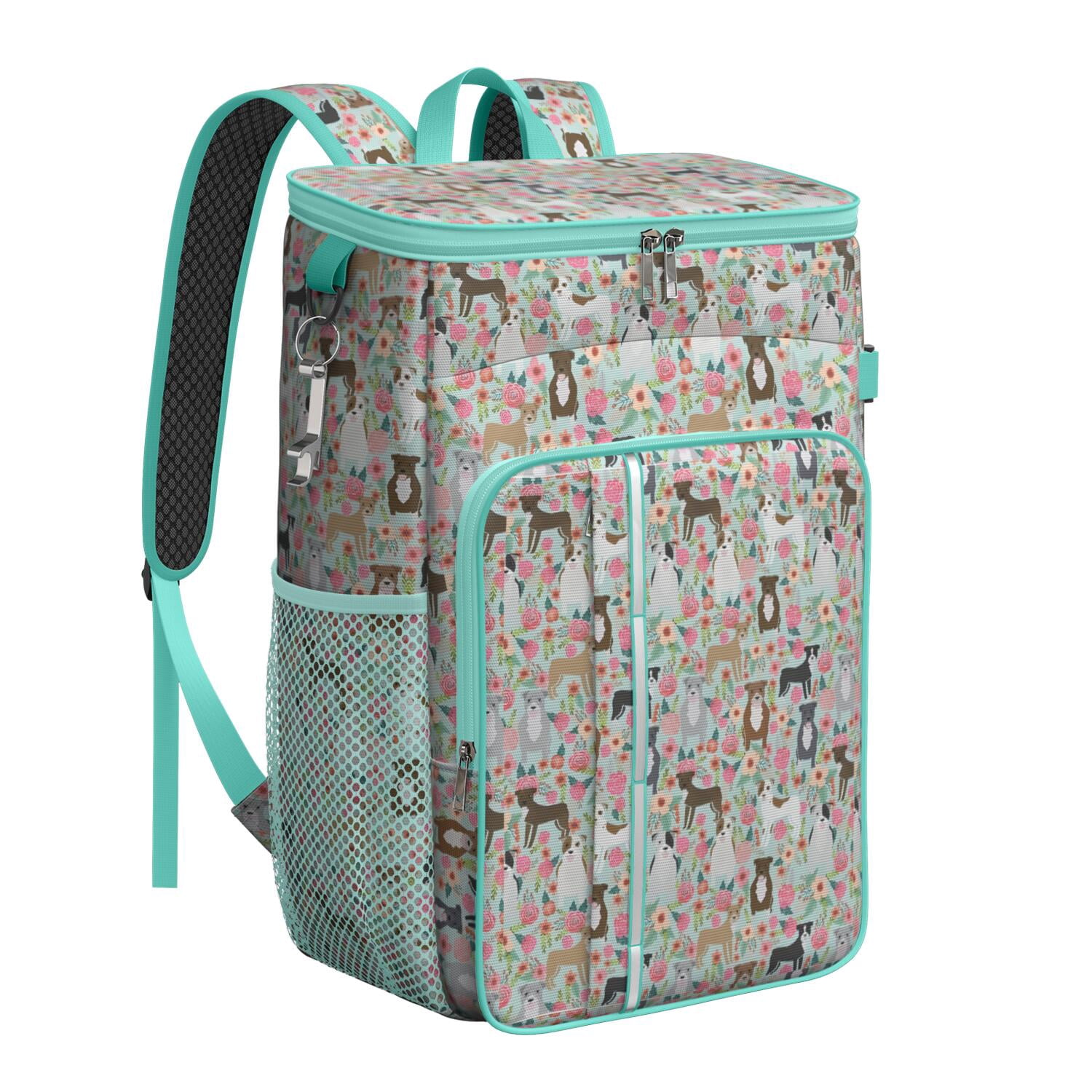 Travel Cooler Bag - Cute Pitbull Terriers Dog and Flower Camping Beer Cooler Backpack with Bottle Opener- Waterproof Insulated Picnic Backpacks - Cooler Bag for Beach