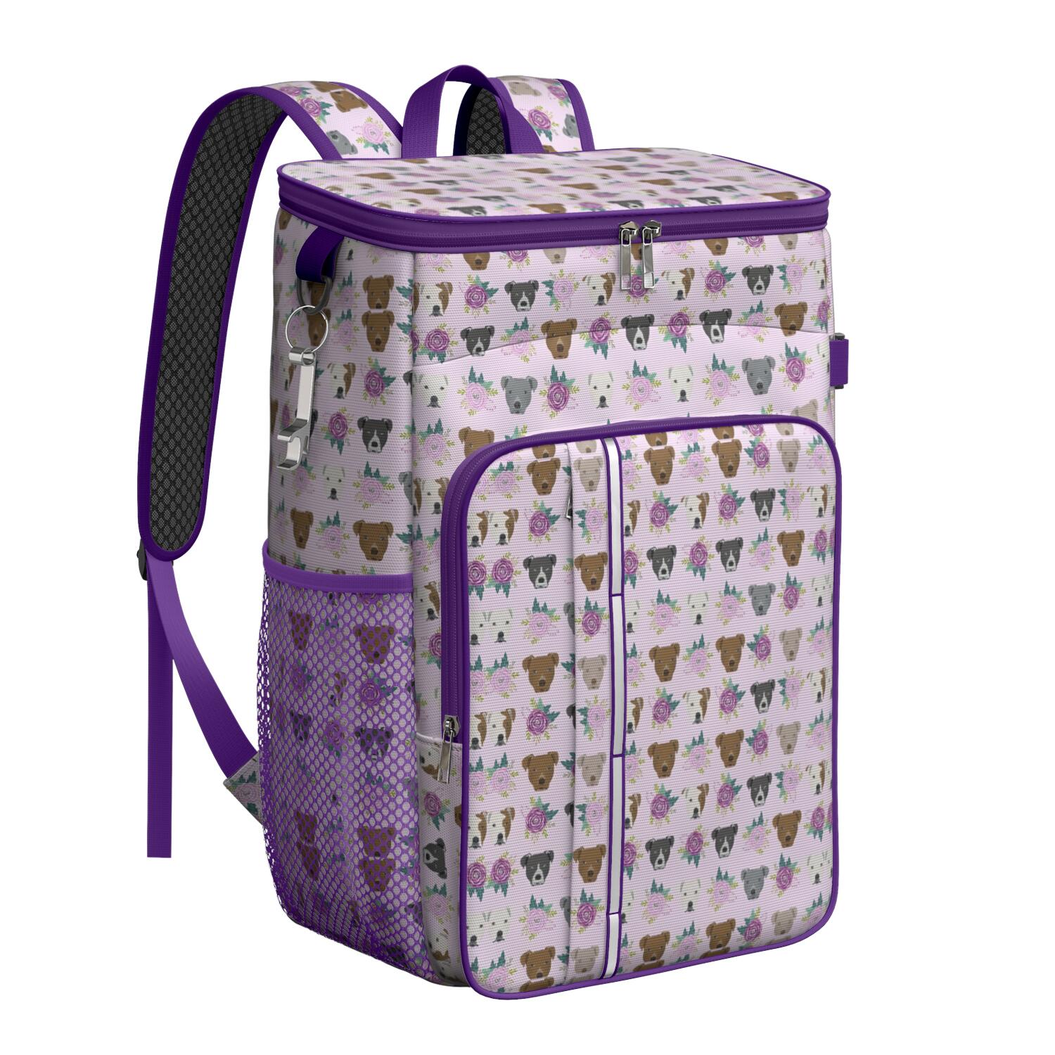 Travel Cooler Bag - Cute Pitbull Terriers Dog and Flower Camping Beer Cooler Backpack with Bottle Opener- Waterproof Insulated Picnic Backpacks - Cooler Bag for Beach